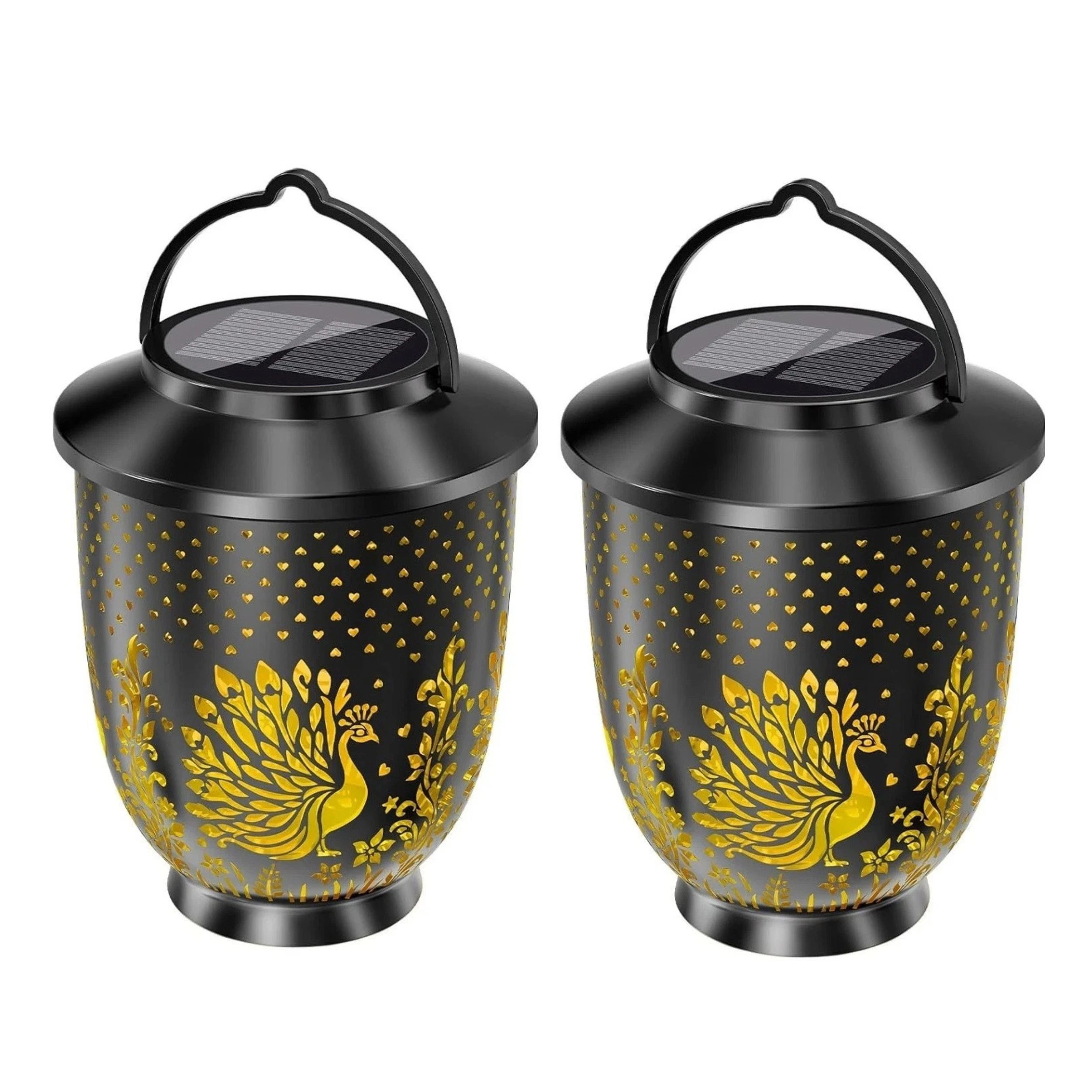 Home Collection Pack of 2 Solar Peacock Hanging Lanterns, Waterproof LED Garden Lights