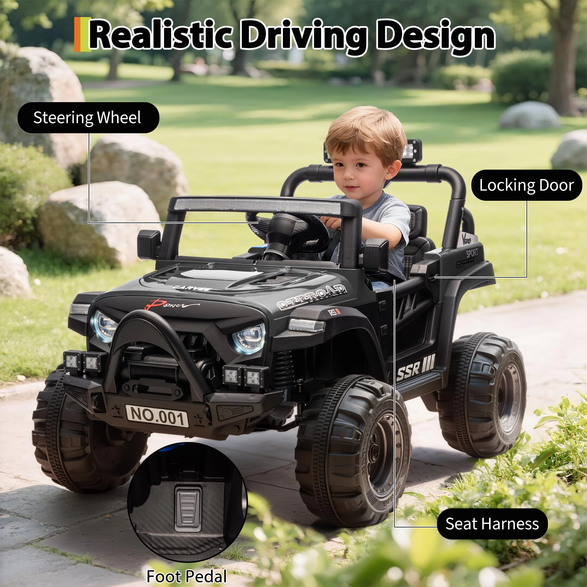 12V Kids Ride-On Truck Car, Battery Powered Vehicles with Remote, Music, LED Lights, Suspension