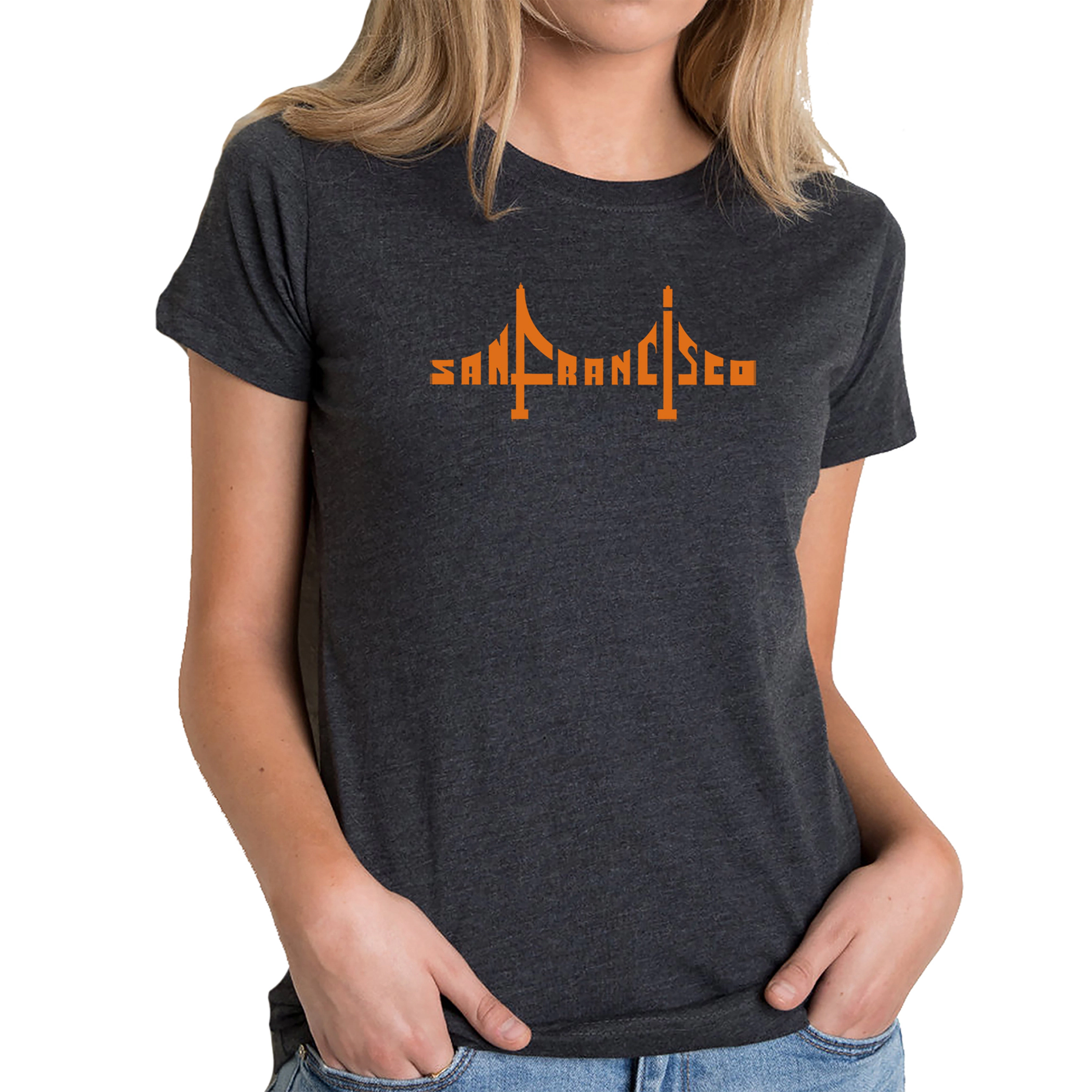 LA Pop Art Women's Cotton/Poly Blend Word TShirt - San Francisco Bridge