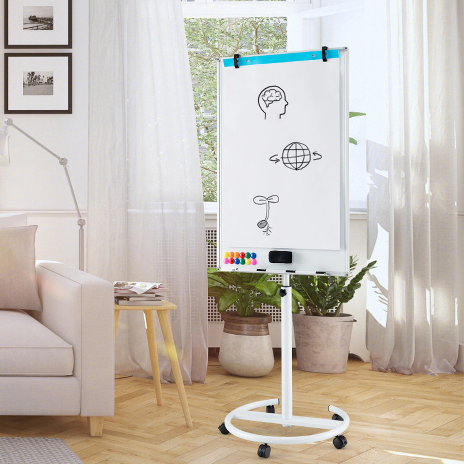 SUGIFT 40-in x 26-in Height Adjustable Mobile Magnetic Whiteboard with Round Base Stand and Paper Clips