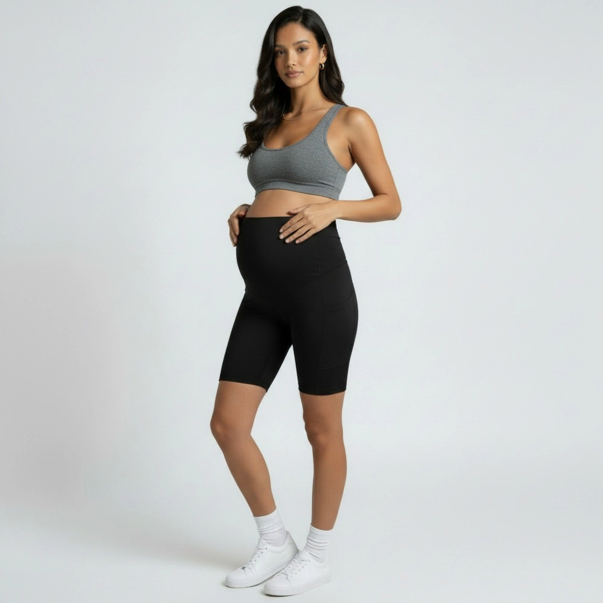 Anna-Kaci Women's High Waist Maternity Bike Shorts with Over Belly Panel Stretch Activewear Workout