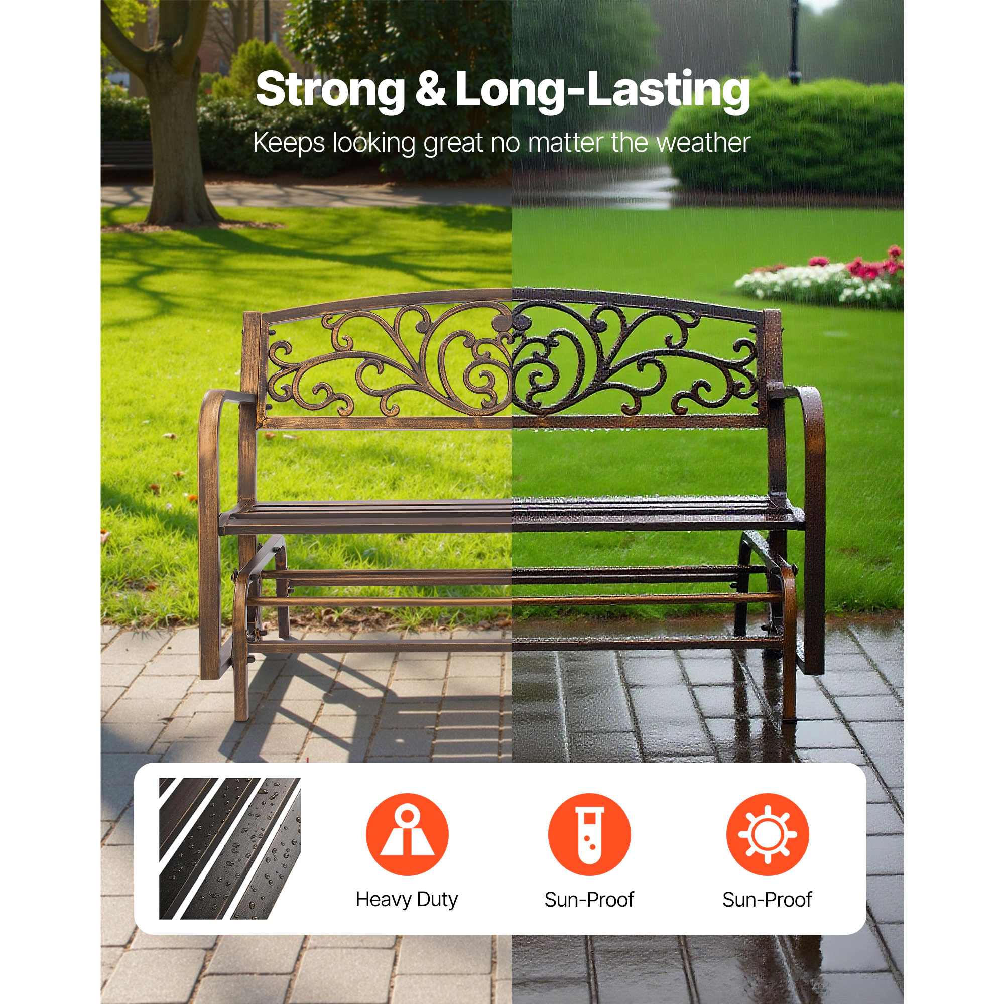 HONGGE Weatherproof Outdoor Bench Frame for Patio, Garden, Park, Yard, or Front Porch