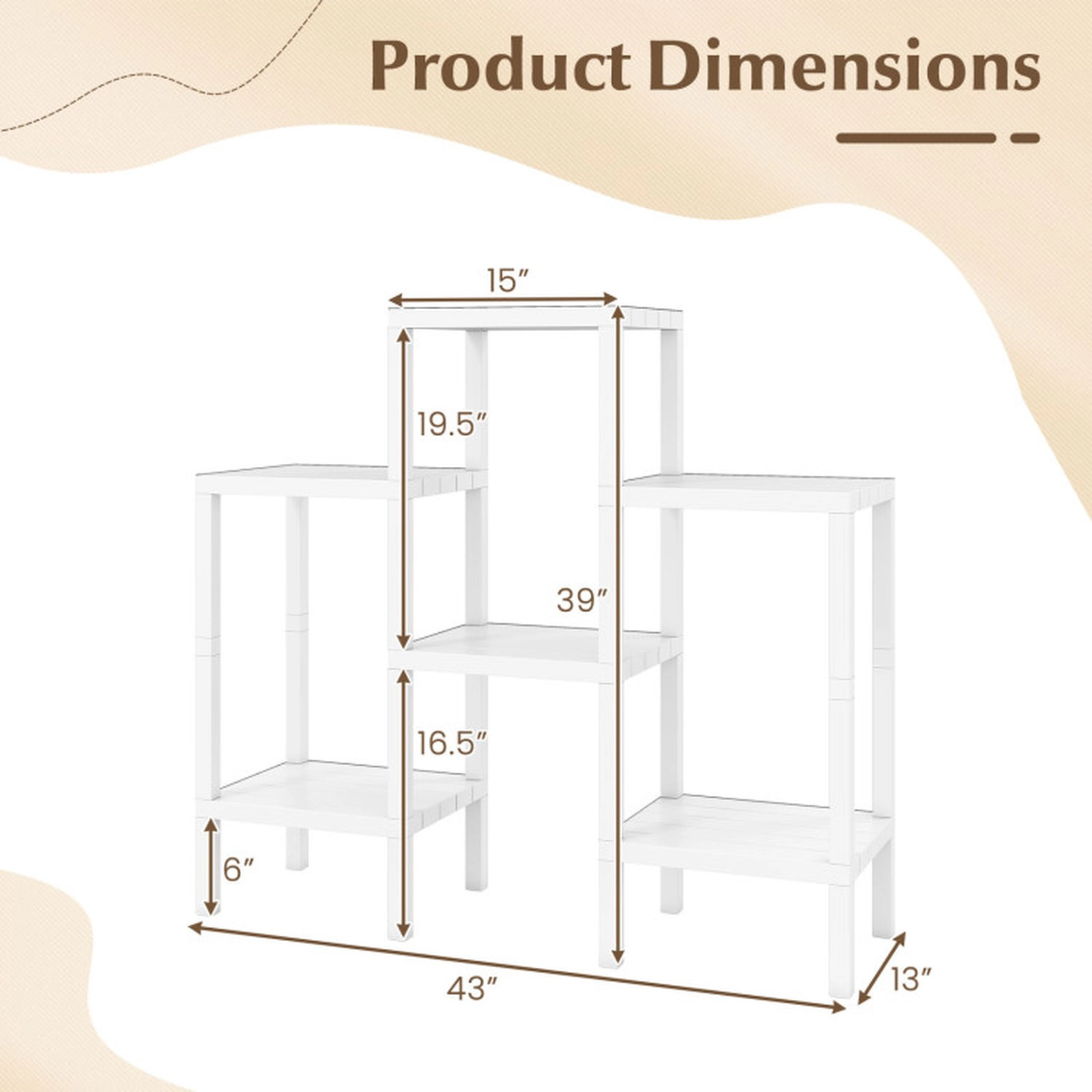 SUGIFT 6-Tier Plastic Modular Storage Shelves White for Living Room and Kitchen