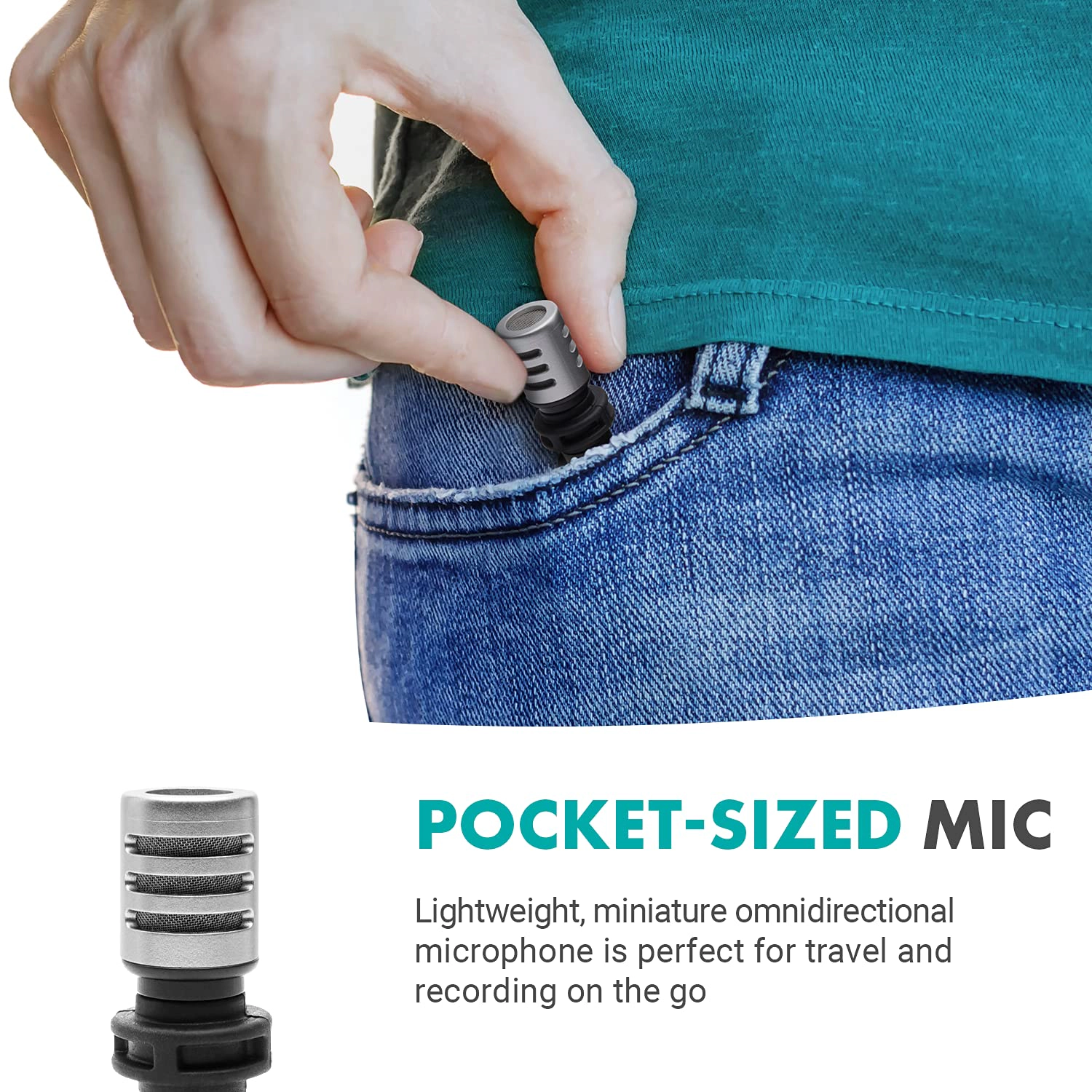 Movo MA5U Pocket Audio Microphone, Omnidirectional Pickup, 3.5mm Female TRS Headphone Port, Compatible with PC and Mac