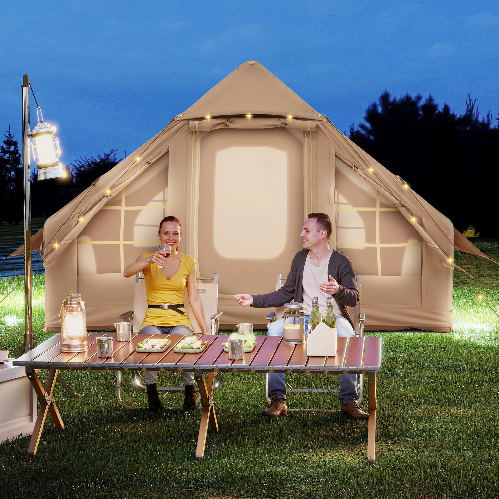 LJG 4-6 People Inflatable Camping Tent with 4 Mesh Screen Windows and 2 Doors