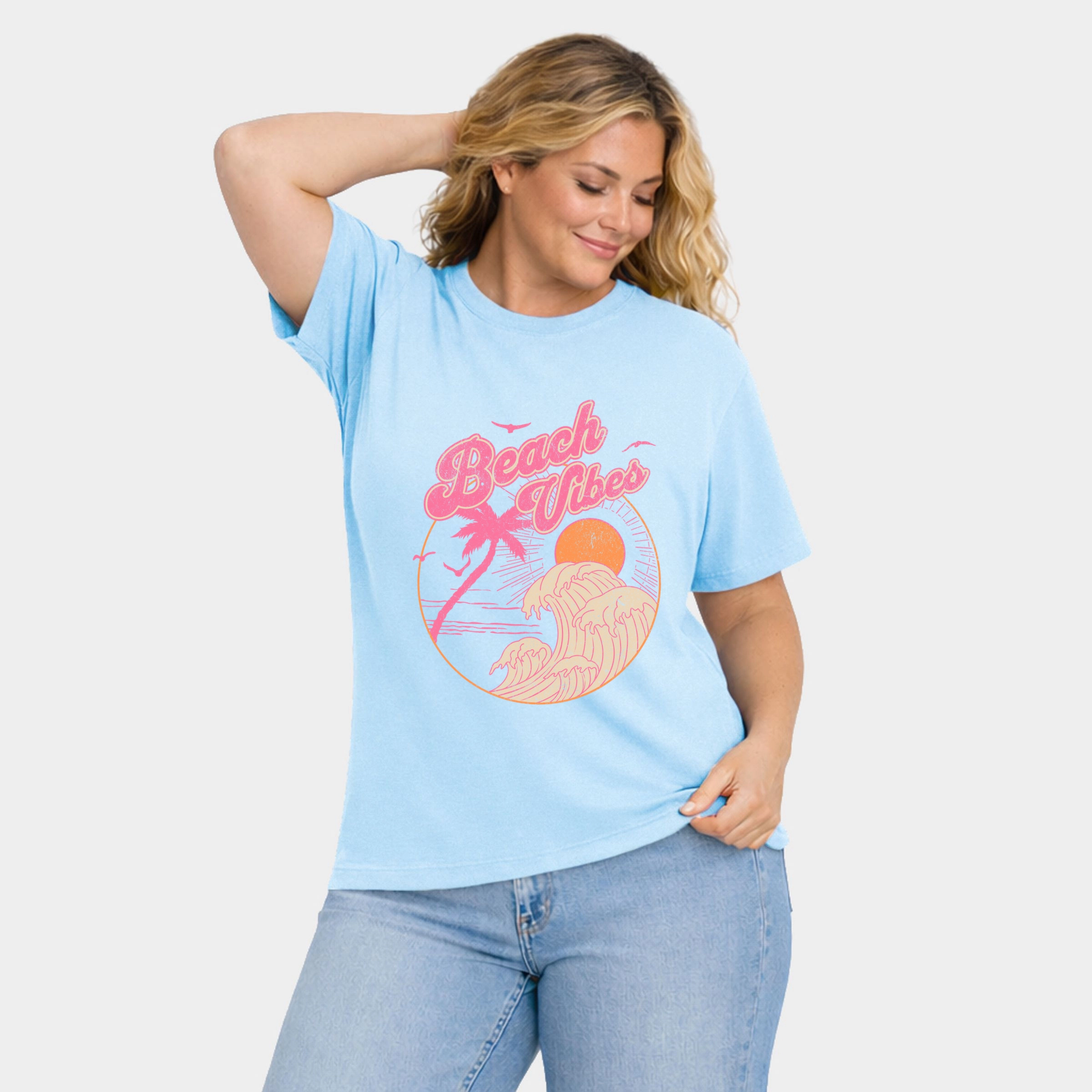 Simply Sage Market - Beach Vibes Sun Women's Plus Sized Garment Dyed Graphic T-Shirt