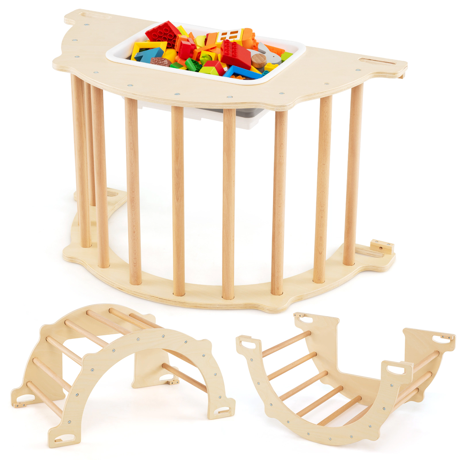 LJG 8 in 1 Climbing Arch Sensory Table with Collapsible Storage Bin for Kids