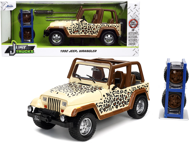 Jada 1992 Jeep Wrangler Tan and Brown with Graphics and Extra Wheels "Just Trucks" Series 1/24 Diecast Model Car by Jada