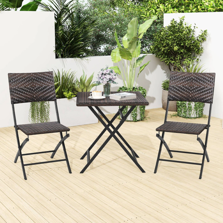 Hivvago 3 Piece Rattan Bistro Set Outdoor Folding Dining Table And Chairs With Wicker Seat