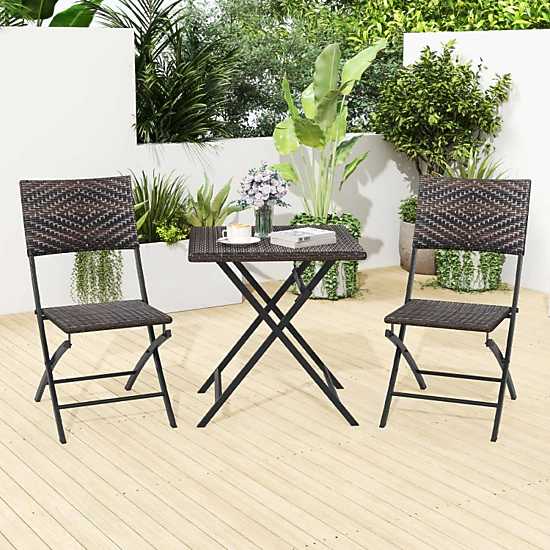 Hivvago 3 Piece Rattan Bistro Set Outdoor Folding Dining Table And Chairs With Wicker Seat