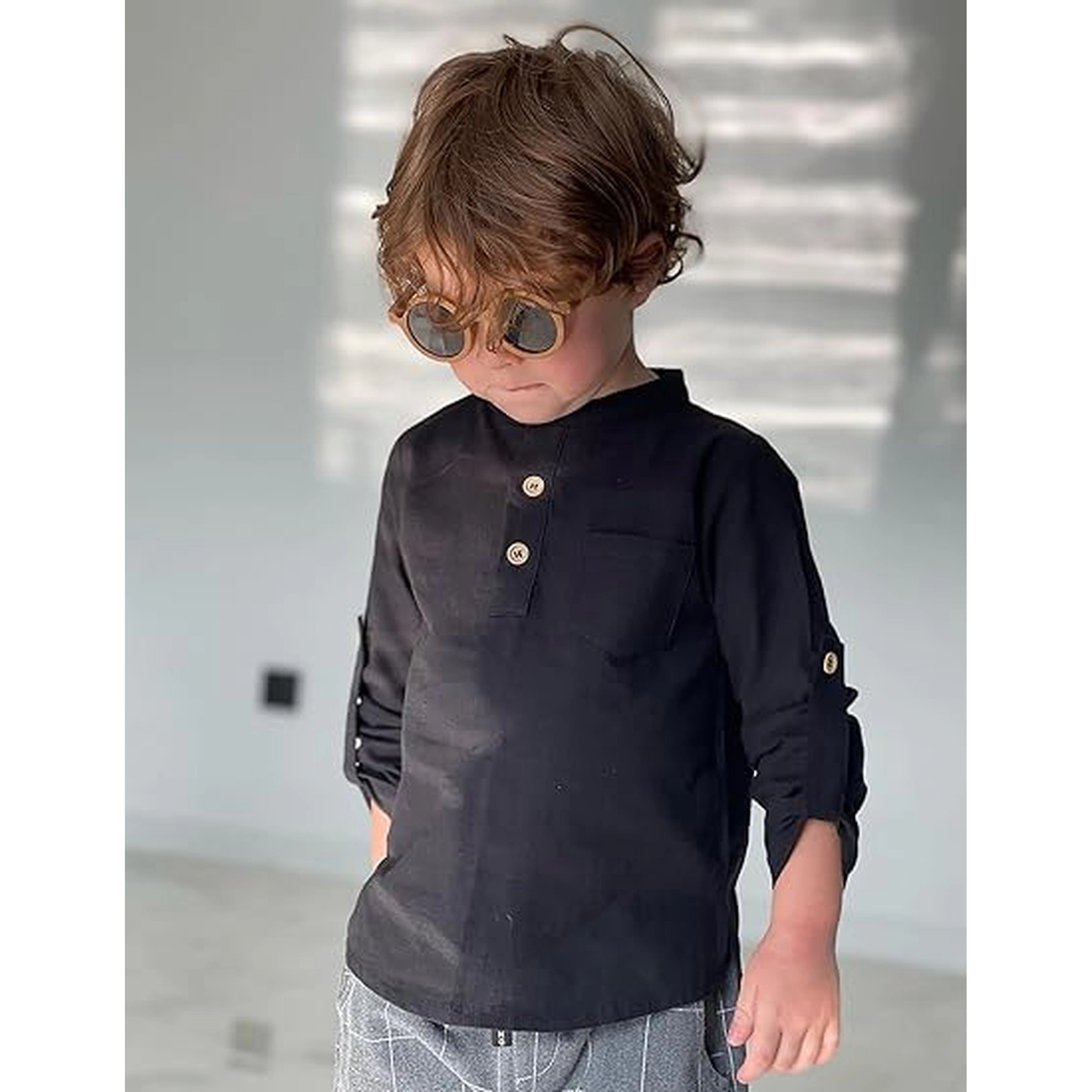 Arshiner Boys Cotton Linen Henley Shirt Button Down Long Sleeve Beach Casual T-Shirt