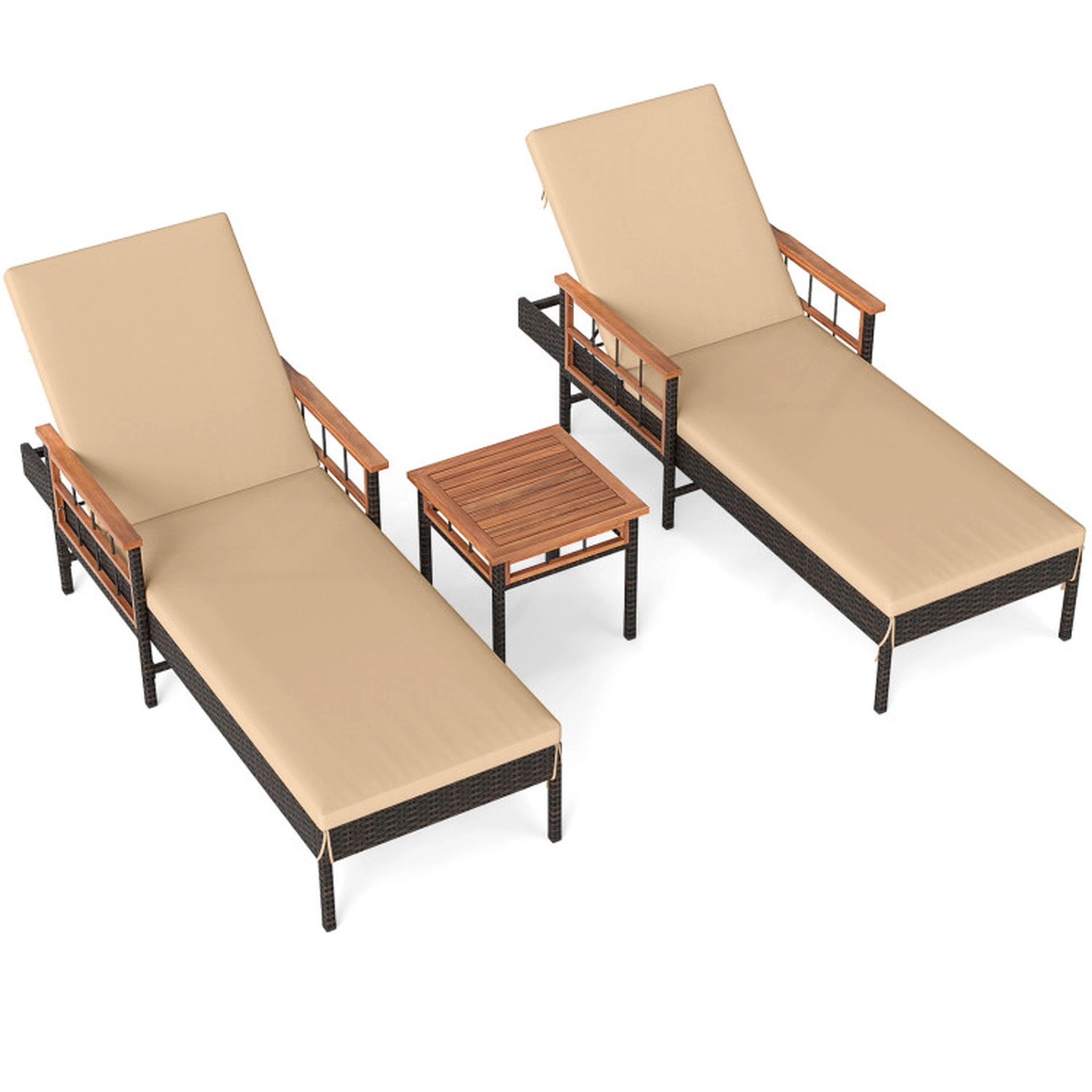 SUGIFT 4-Level Adjustable Patio Rattan Chaise Lounge with Cushions 400-lb Capacity Mix Brown Rattan Beige Cushions