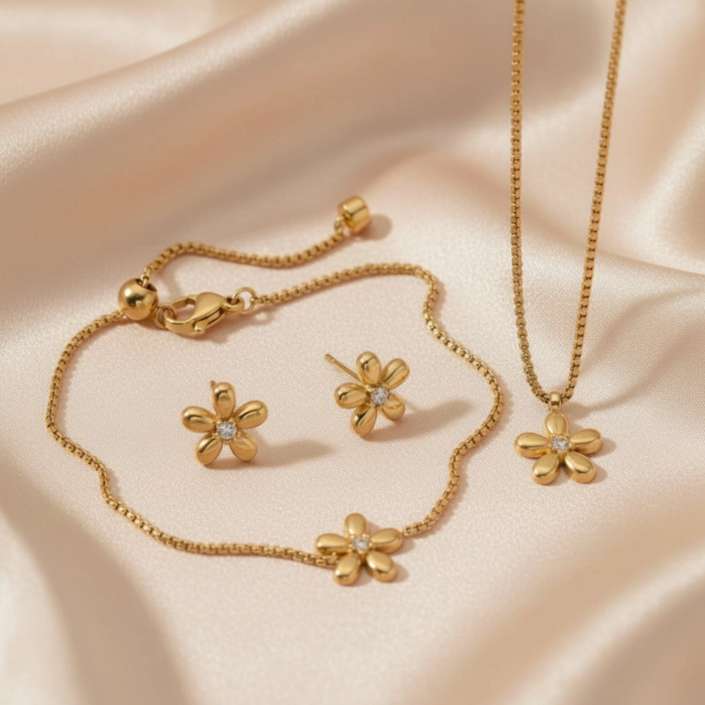 DressAtR Women's Flower 18K Gold Plated Jewelry Set