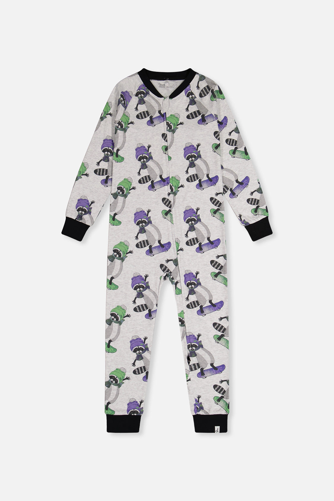 Deux par Boys Organic Cotton Raccoon Print Front Zip Long Sleeve One Piece Pajama