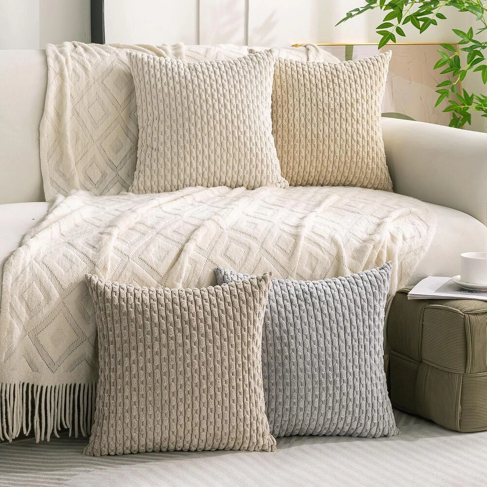 Rocky Peak Living Unisex Corduroy Throw Pillow Covers Set of 4 18 x 18 Inch