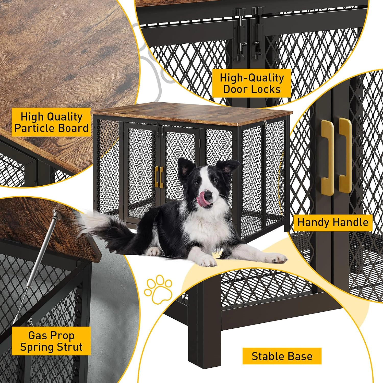 Multi-Door Ironwood Dog Crate Furniture, Heavy-Duty Stylish Pet Kennel for Large Dogs