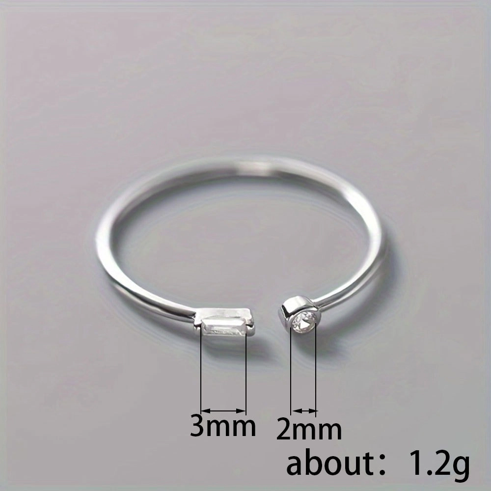 Adjustable Open Ring Baguette & Round Cubic Zirconia Minimalist Stacking for Women
