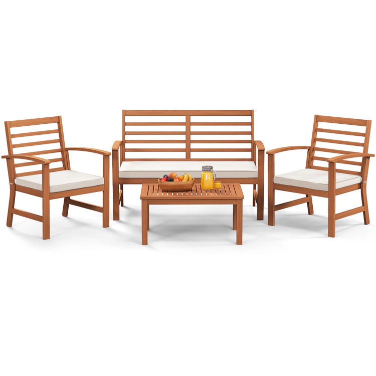 Hivvago 4 Pieces Outdoor Furniture Set With Stable Acacia Wood Frame