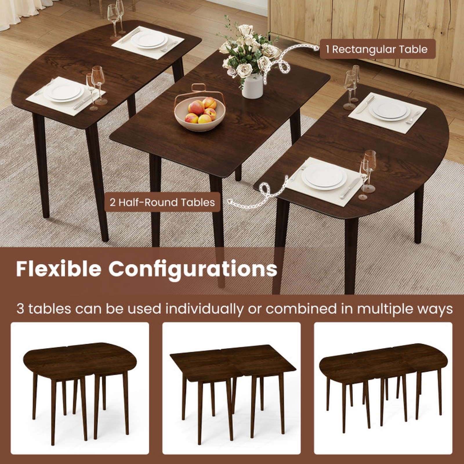 SUGIFT 45 in Walnut Oval Extendable Dining Table for 4 to 6 People