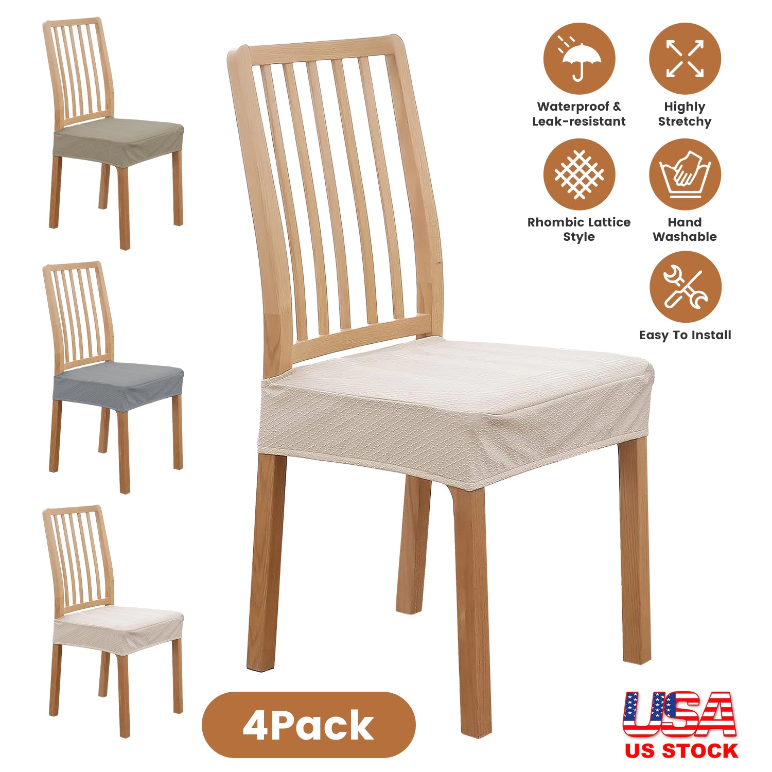 GBruno 4-Pc Waterproof Dining Chair Seat Slipcovers