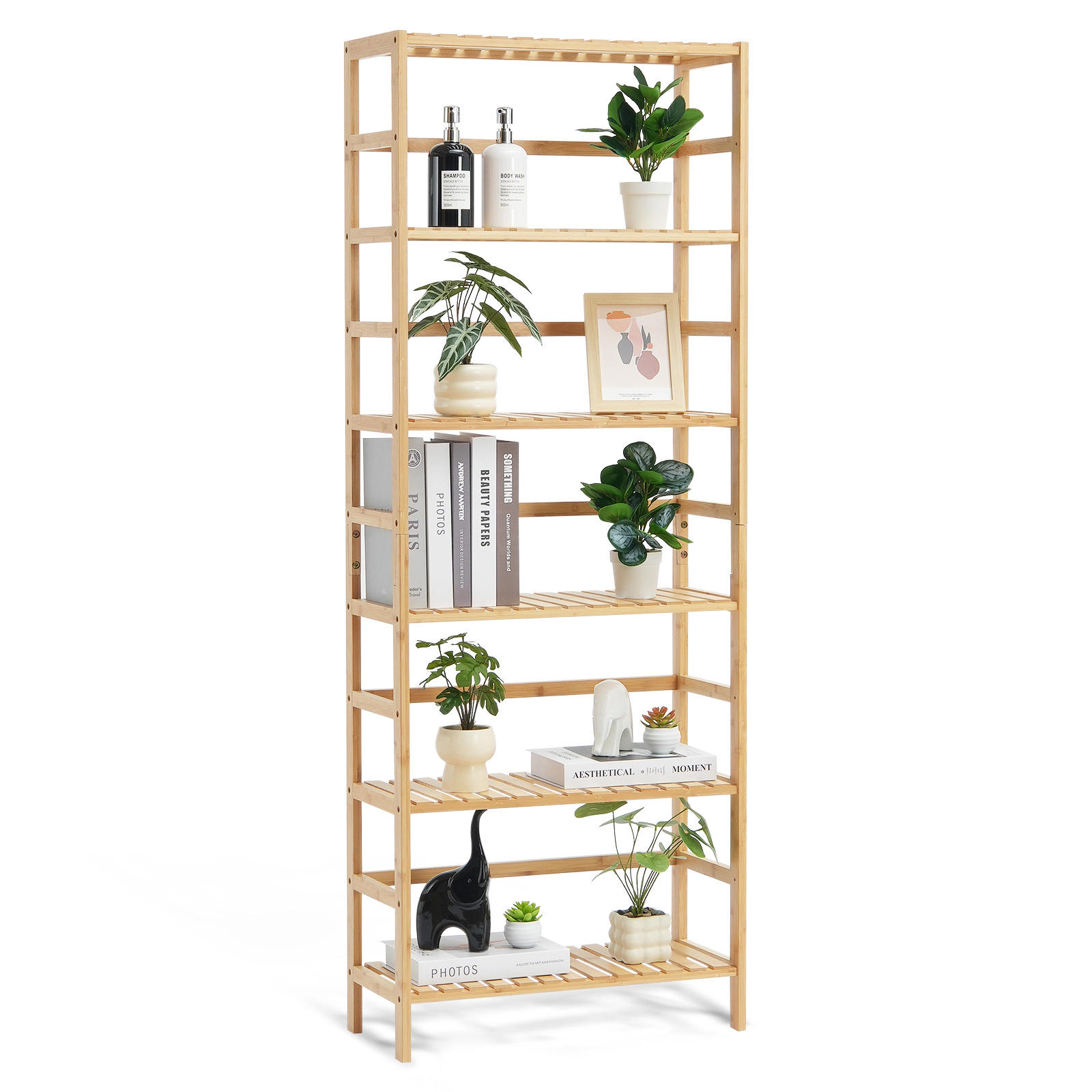 HONGGE Bamboo Bathroom Shelf Display Rack Organizer Freestanding Flower Plant Stand
