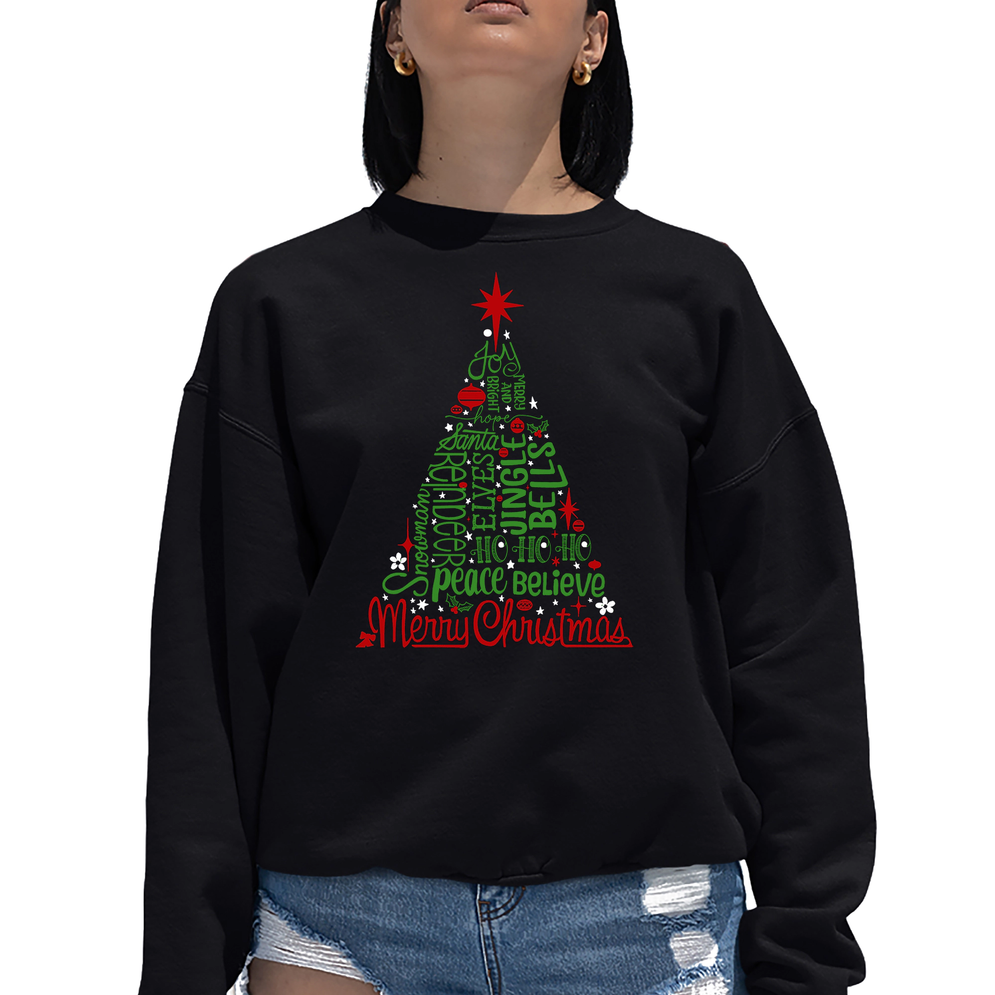 LA Pop Art Holiday Christmas Tree - Women's Word Crewneck Sweatshirt