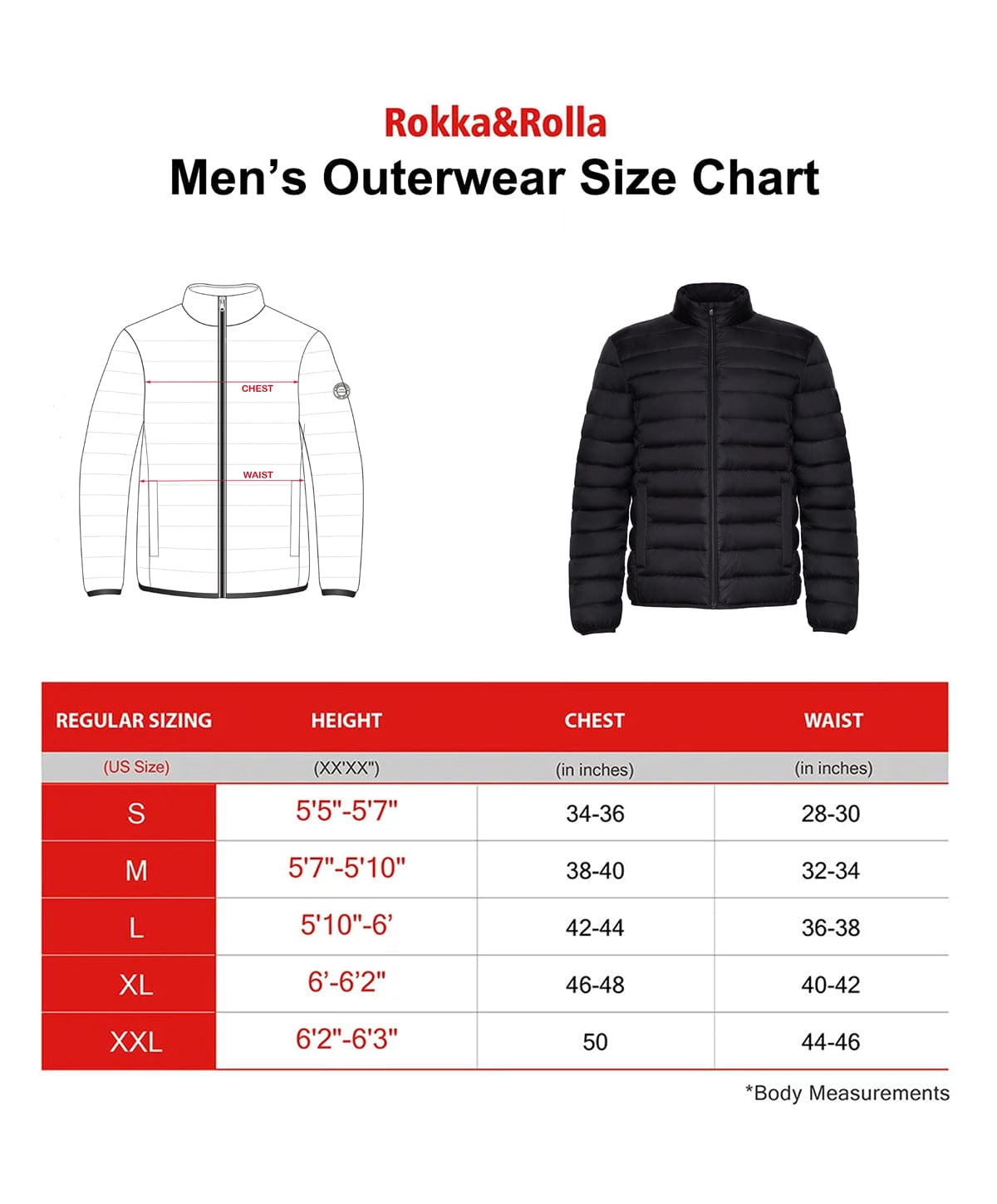 Rokka&Rolla Mens Lightweight Packable Puffer Jacket