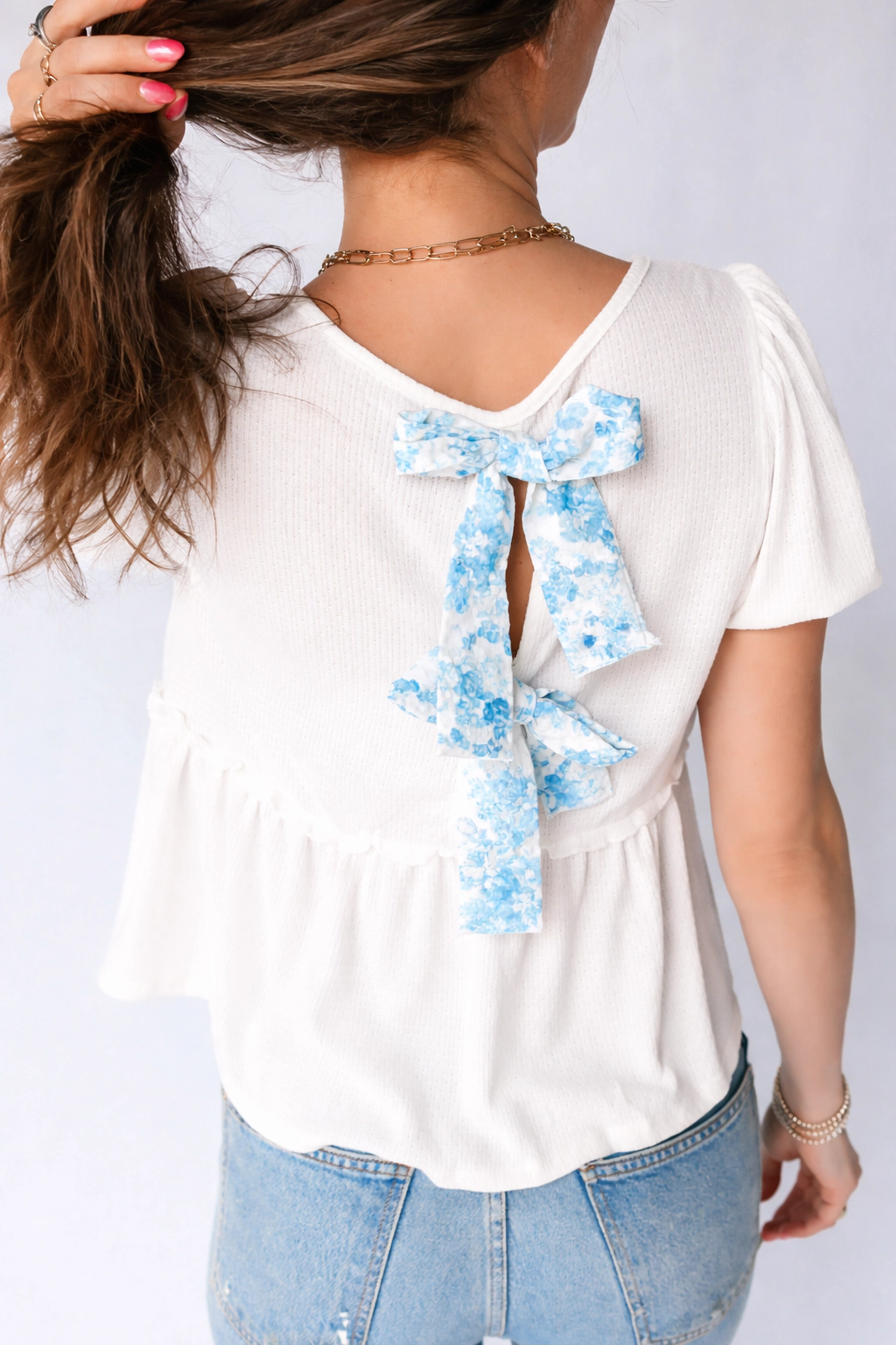Threaded Pear Women's Lilliana Bubble Sleeve Peplum Top