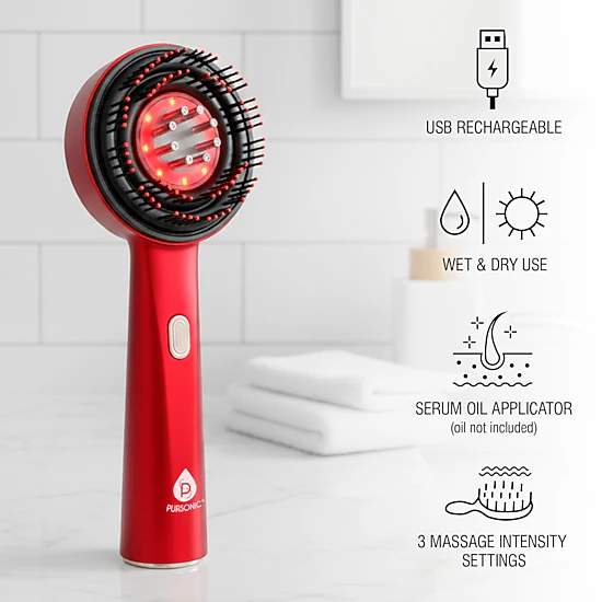 Pursonic Women's Hair Styling & Scalp Care Bundle: LED Scalp Therapy Brush + Professional Automatic Curling Iron