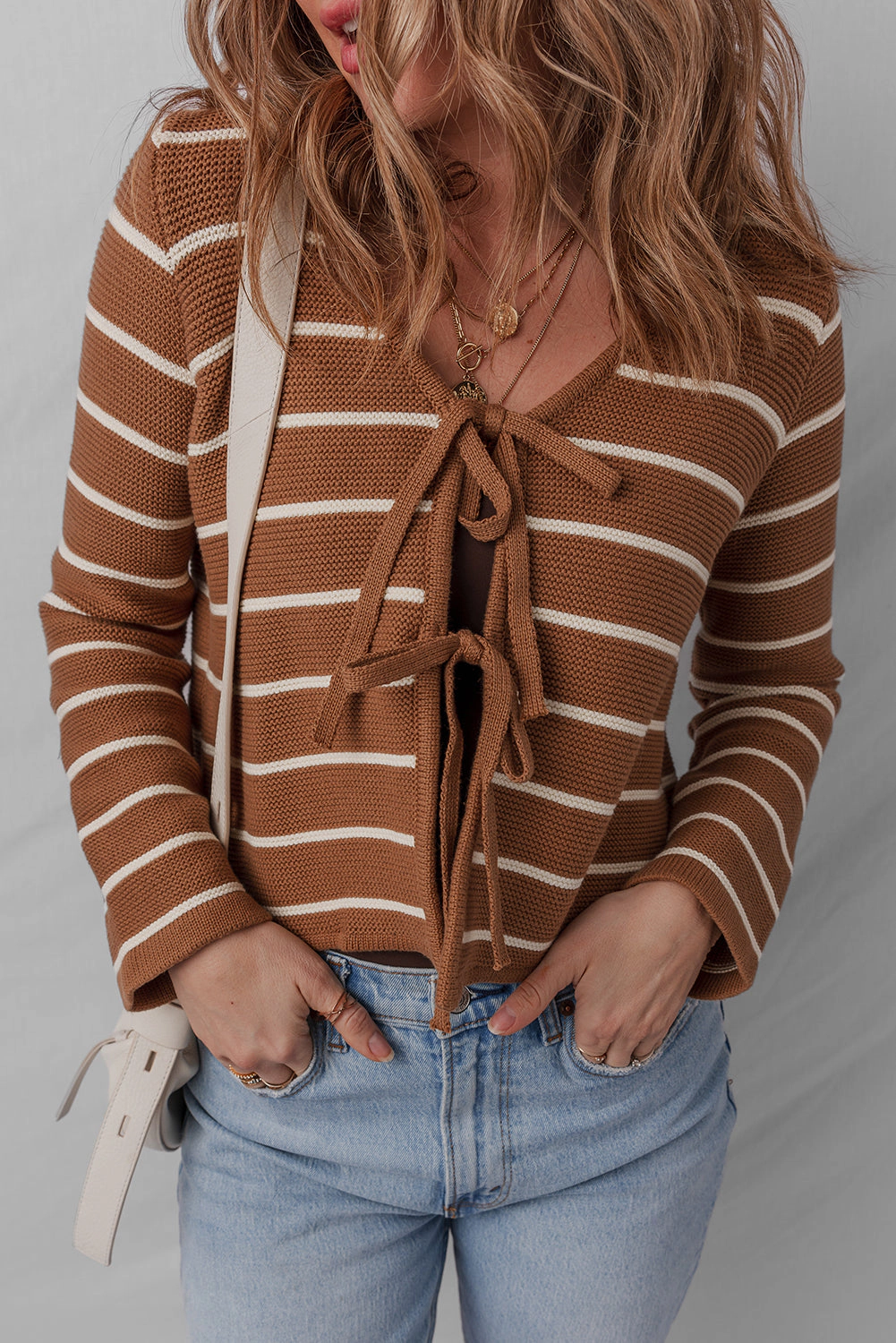 Threaded Pear Women's Lilly Striped Knit Cardigan Sweater
