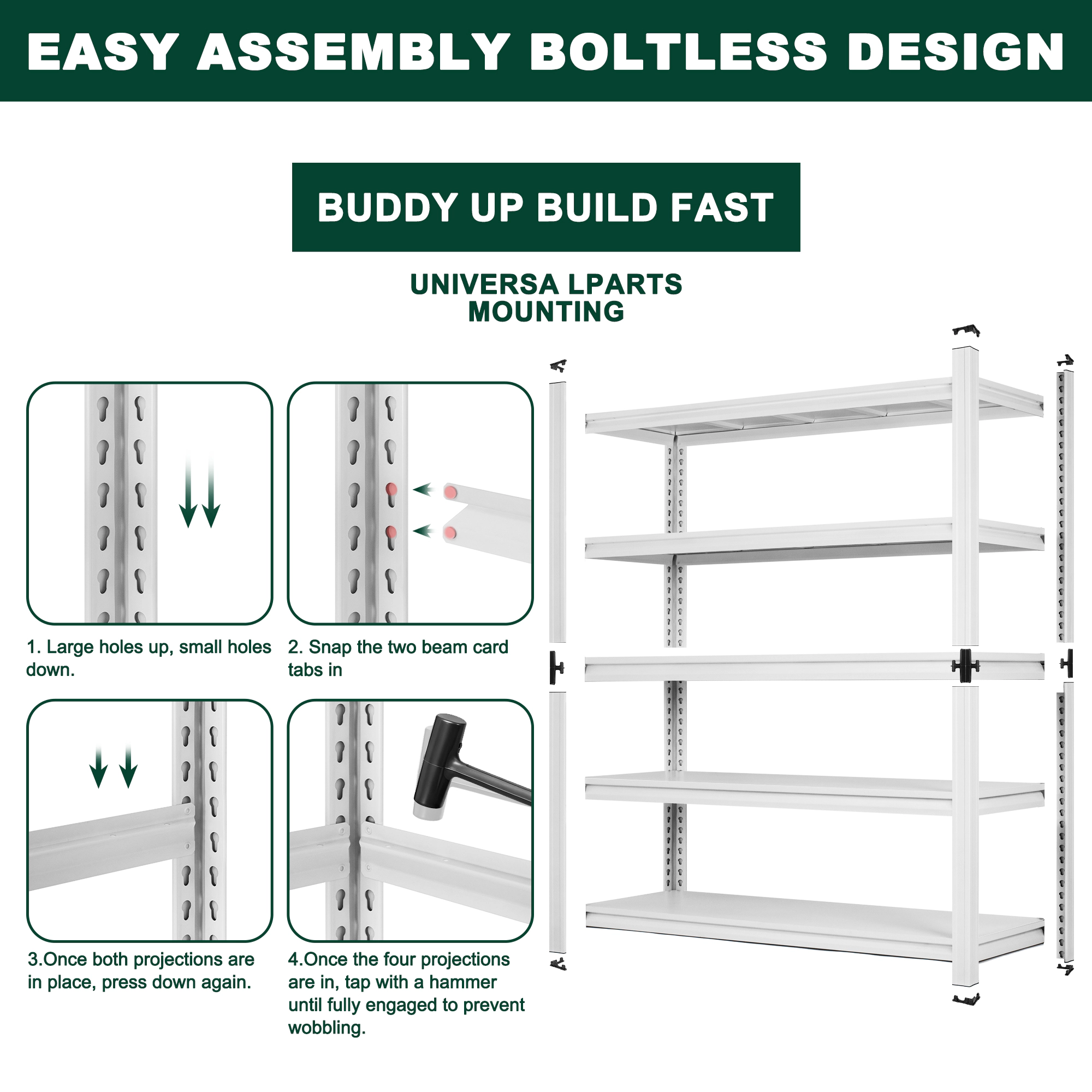 Flynama 5-Tier Boltless Garage Shelving, Heavy Duty Steel, Adjustable, White (47.2"W x 72"H x 23.6"D)