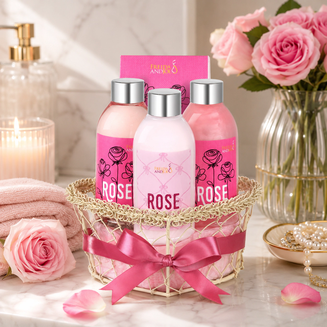 Freida and Joe Women Rose Fragrance Spa Bath & Body Set