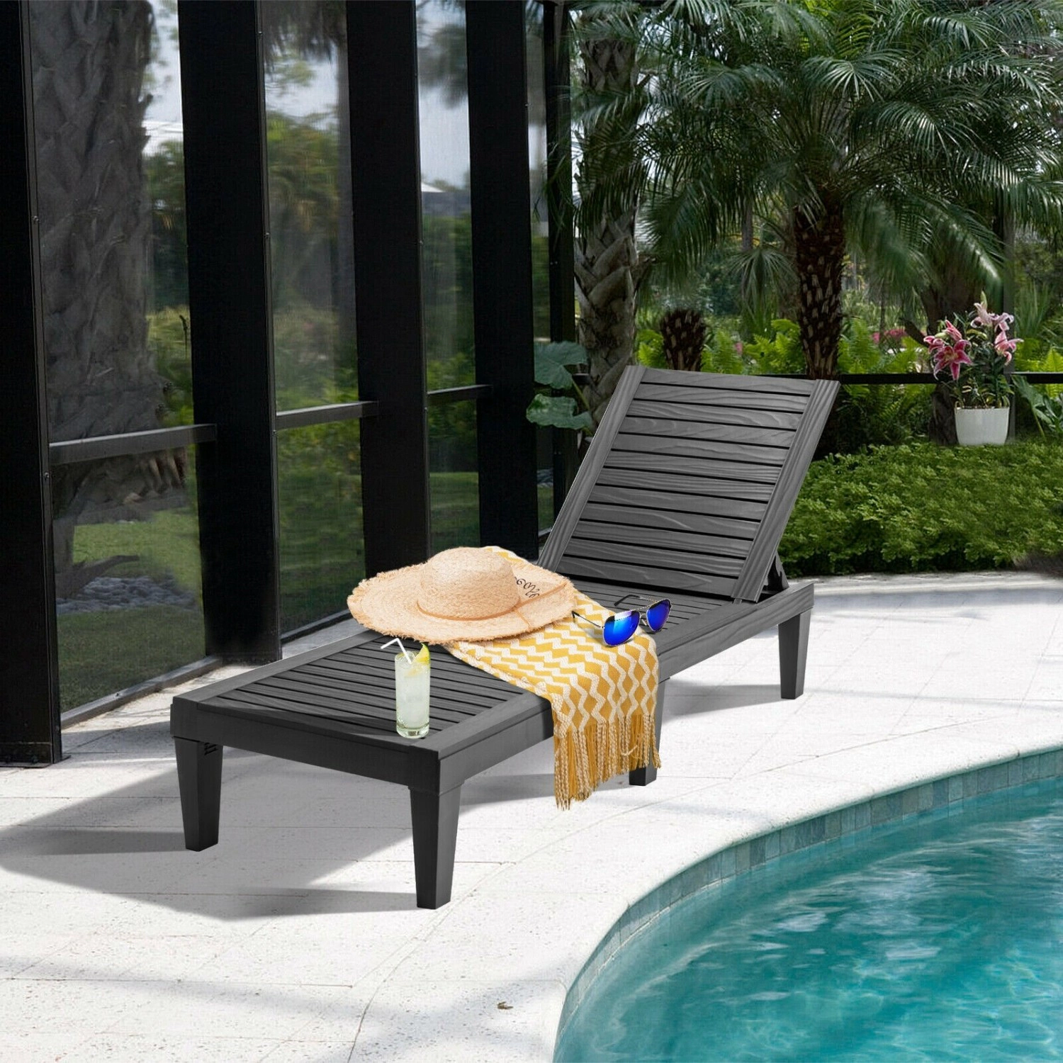 LJG Set of 2 Outdoor Chaise Lounge Chair with 5 Positions Adjustable Backrest