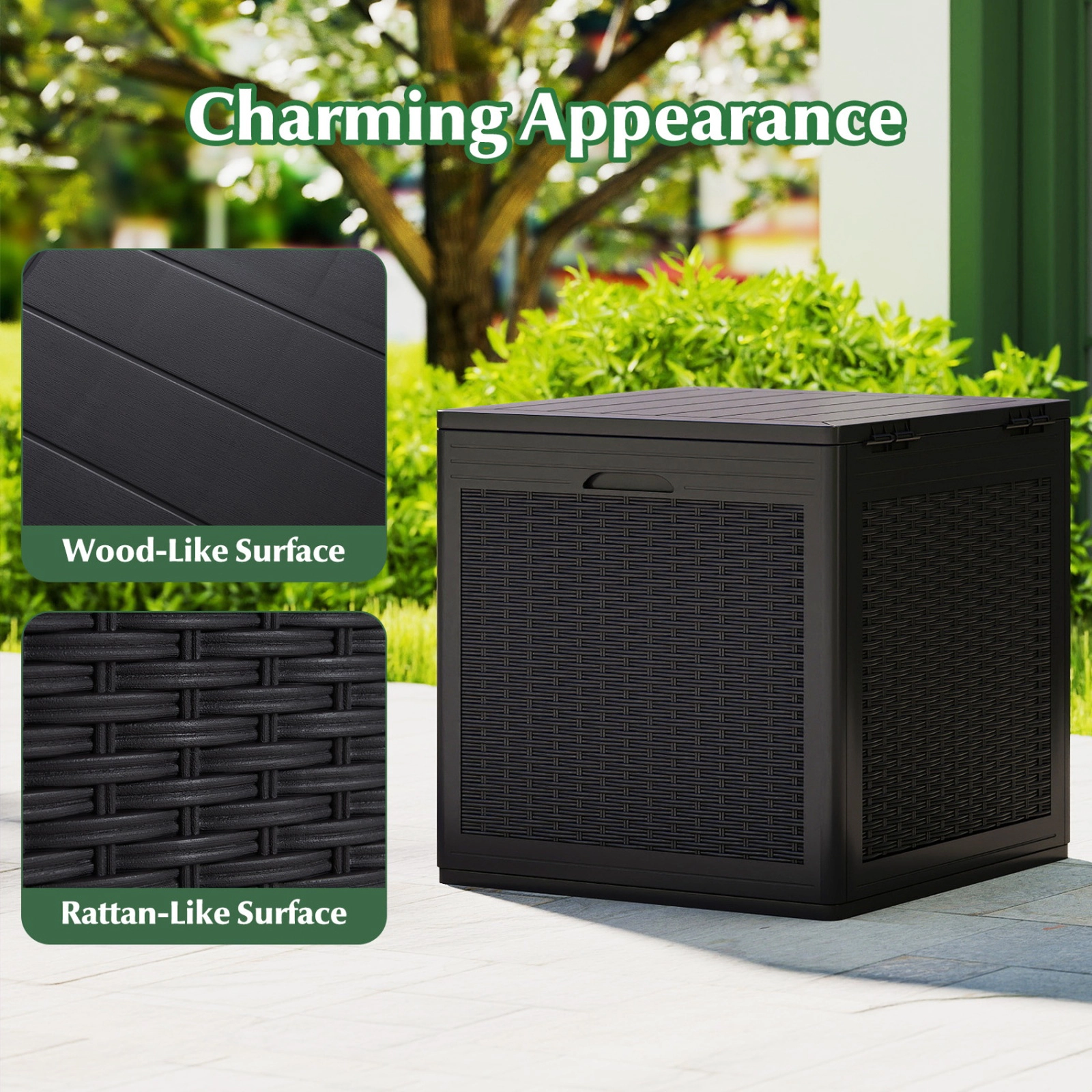 SUGIFT 39-gal 180-lb Capacity Weatherproof PP Outdoor Deck Box with Lockable Lid and Cut-Out Handles