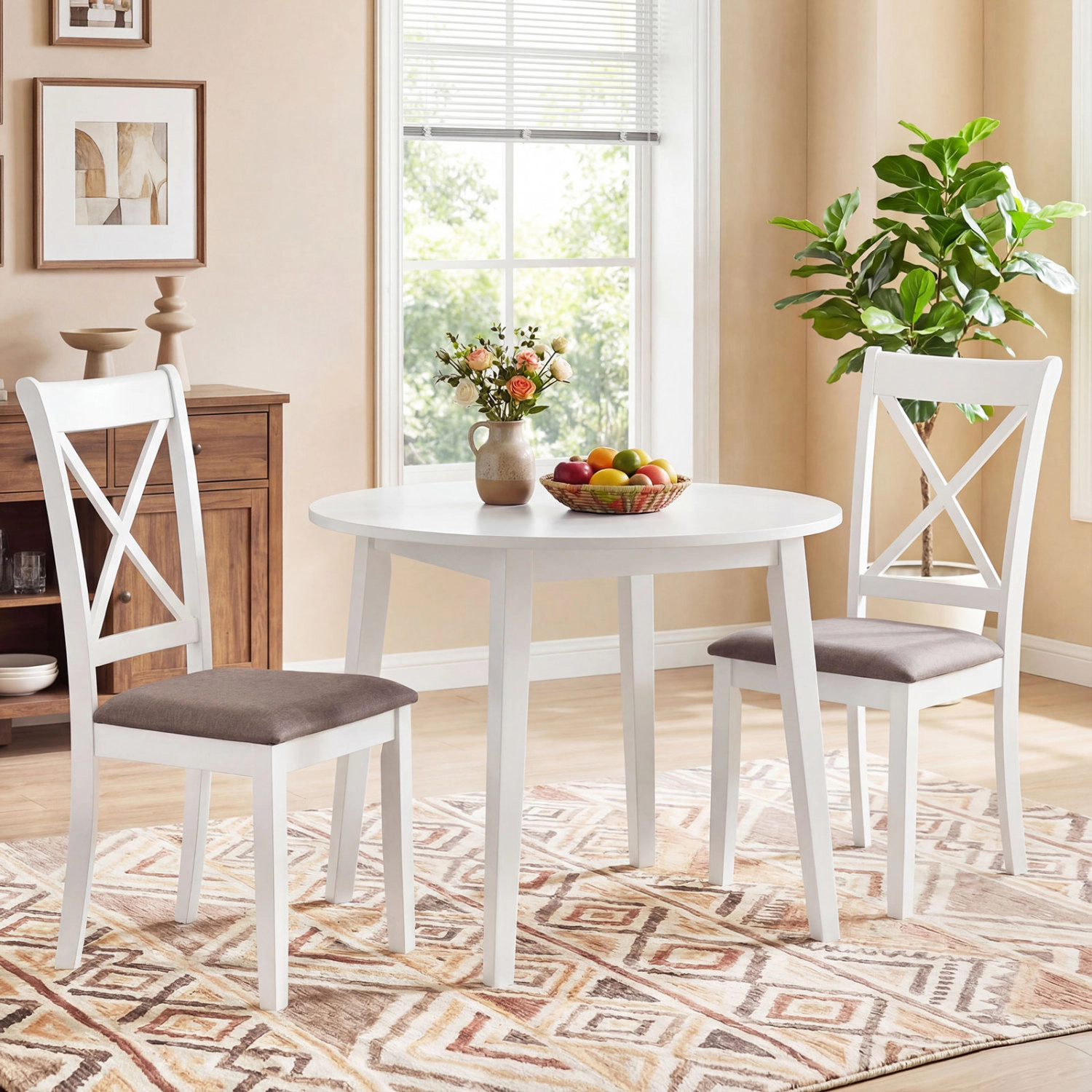LJG Dining Chairs Set of Rubber Wood Dining Room Chairs with Comfortable Backrest and Padded Seat