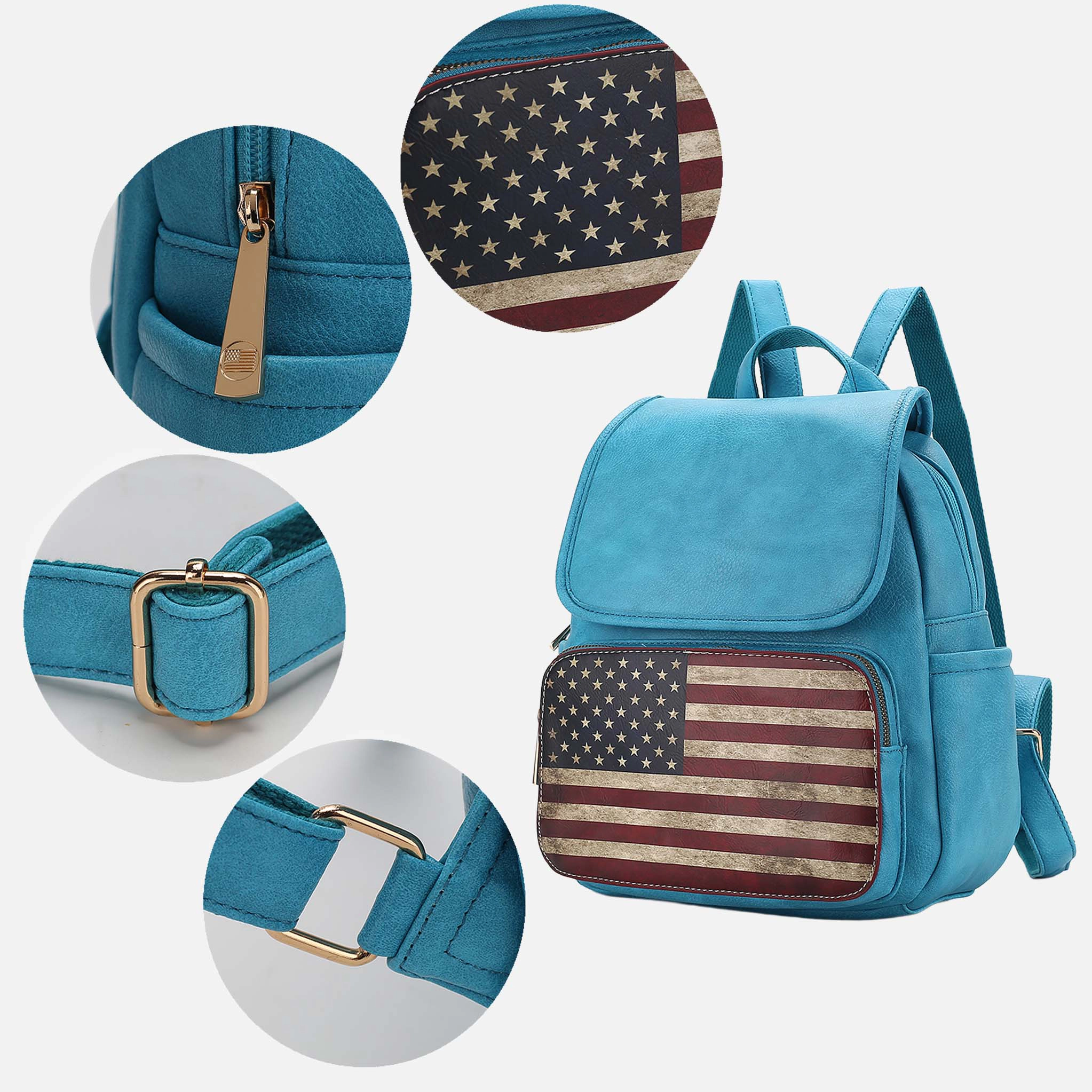Mia K Collection Regina Vegan Leather Backpack - Patriotic Flag Print, Gold-Tone Hardware
