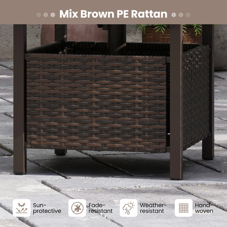 Hivvago Outdoor Side Table All-Weather Pe Wicker Patio Table With Umbrella Hole-Brown