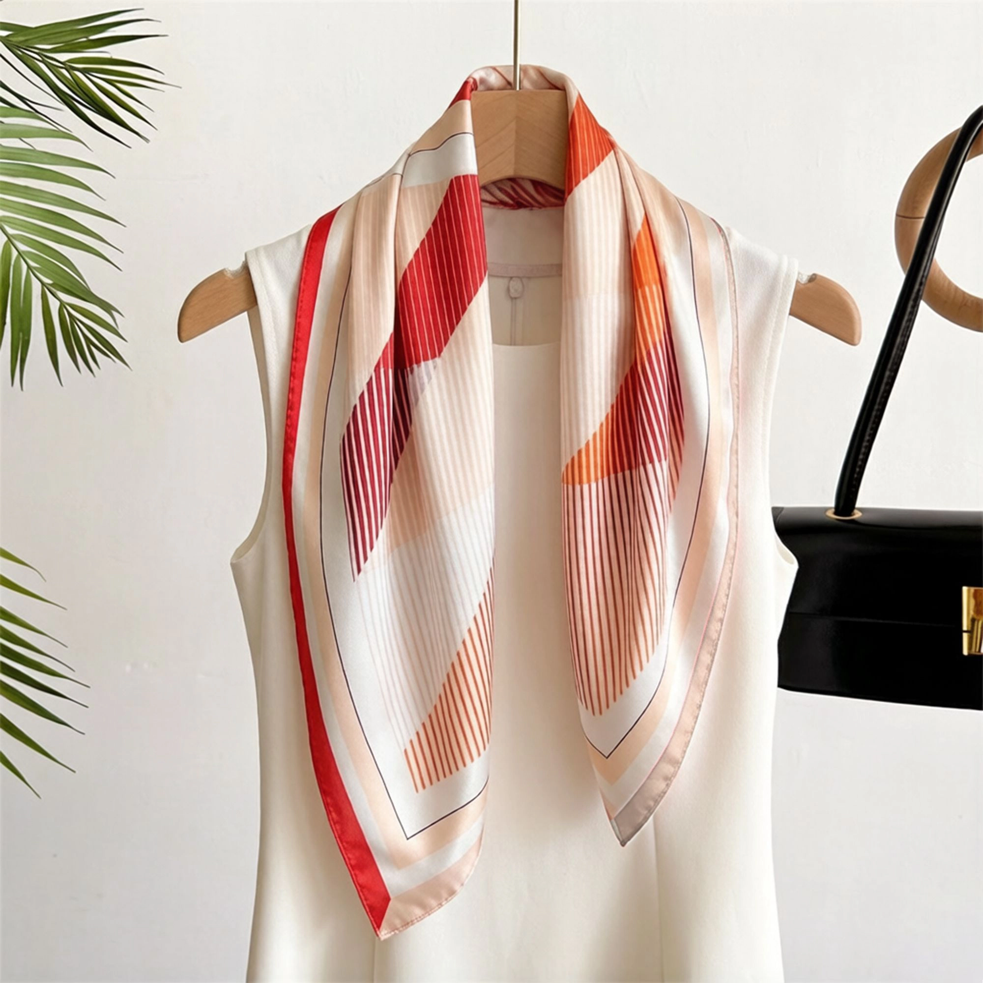 Anna-Kaci Womens Modern Colorblock Stripe Square Scarf Elegant Fashion Neck Wrap 27.5×27.5Inches