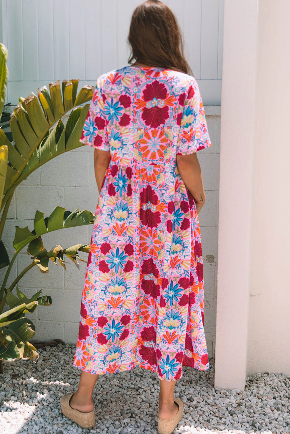 Threaded Pear Women's Hannah Floral Tied Front High Waist Long Dress