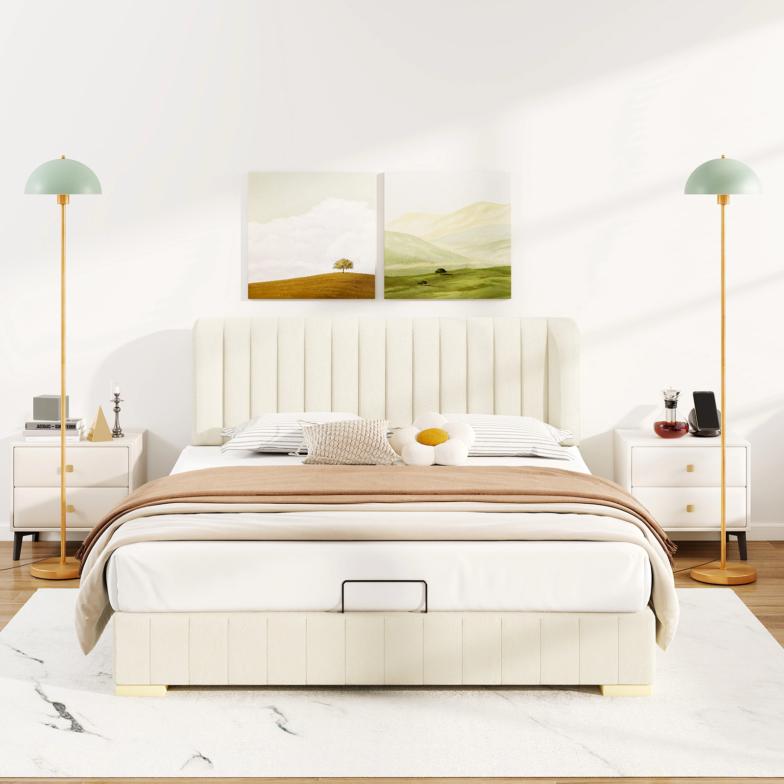 Slickblue Modern Floor Lamp 64in Gold Green E26 Socket Shatterproof Shade Living Room Lamp