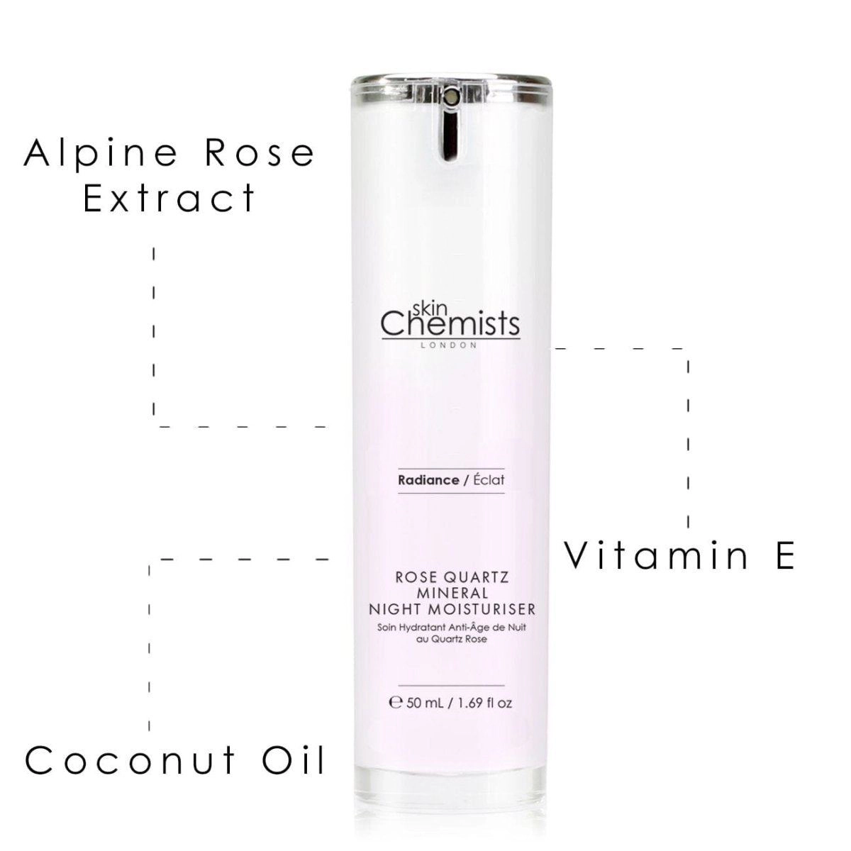 skinChemists Rose Quartz Revitalising Night Moisturiser 50ml - Hydrating Anti-Ageing Cream for Firmness & Glow