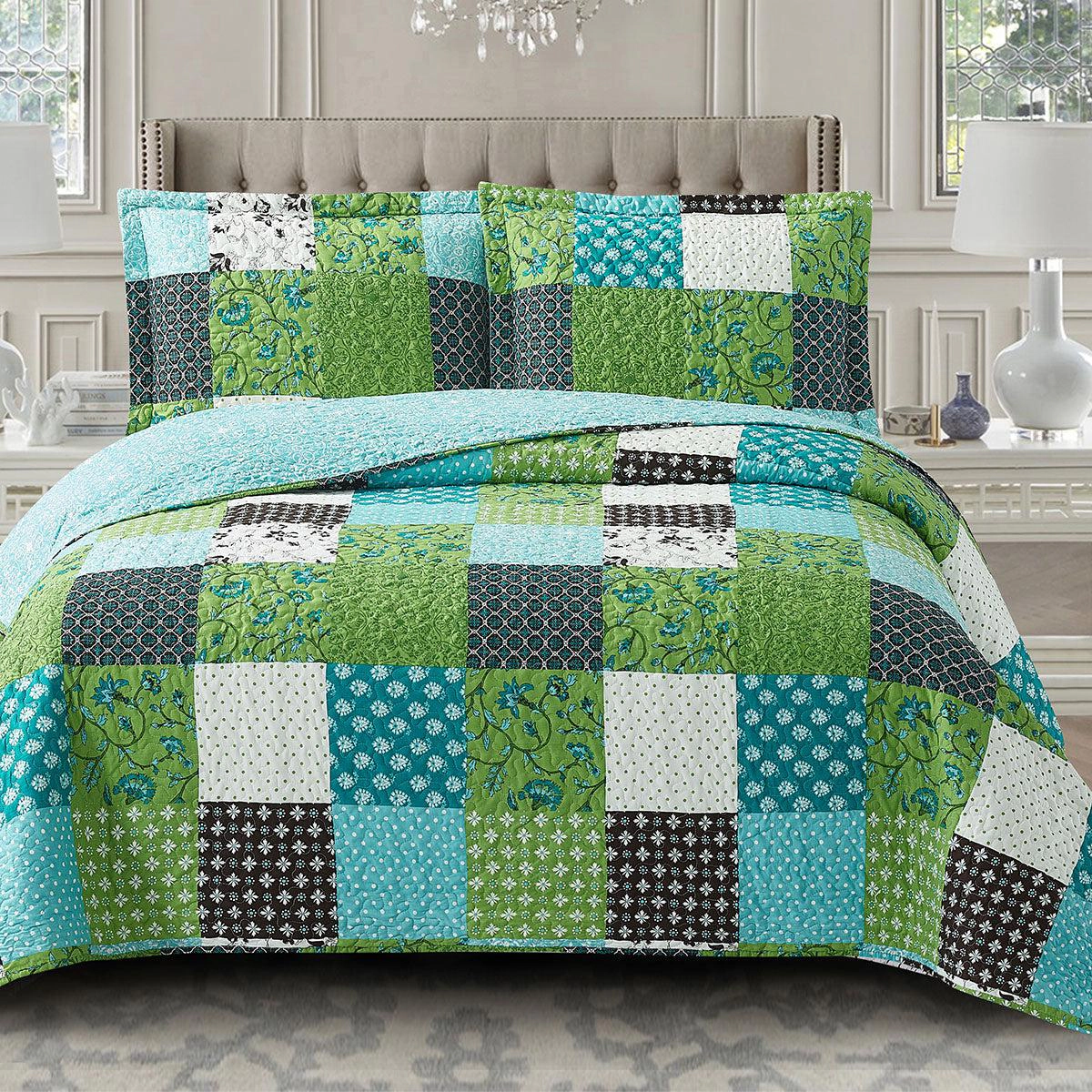 Egyptian Linens Rebekah Spring Garden Wrinkle Free Oversized Quilt Coverlet Set