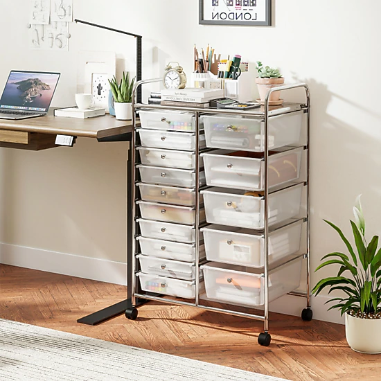 Hivvago Rolling Storage Cart 15-Drawer Trolley With Chrome Plated Metal Frame