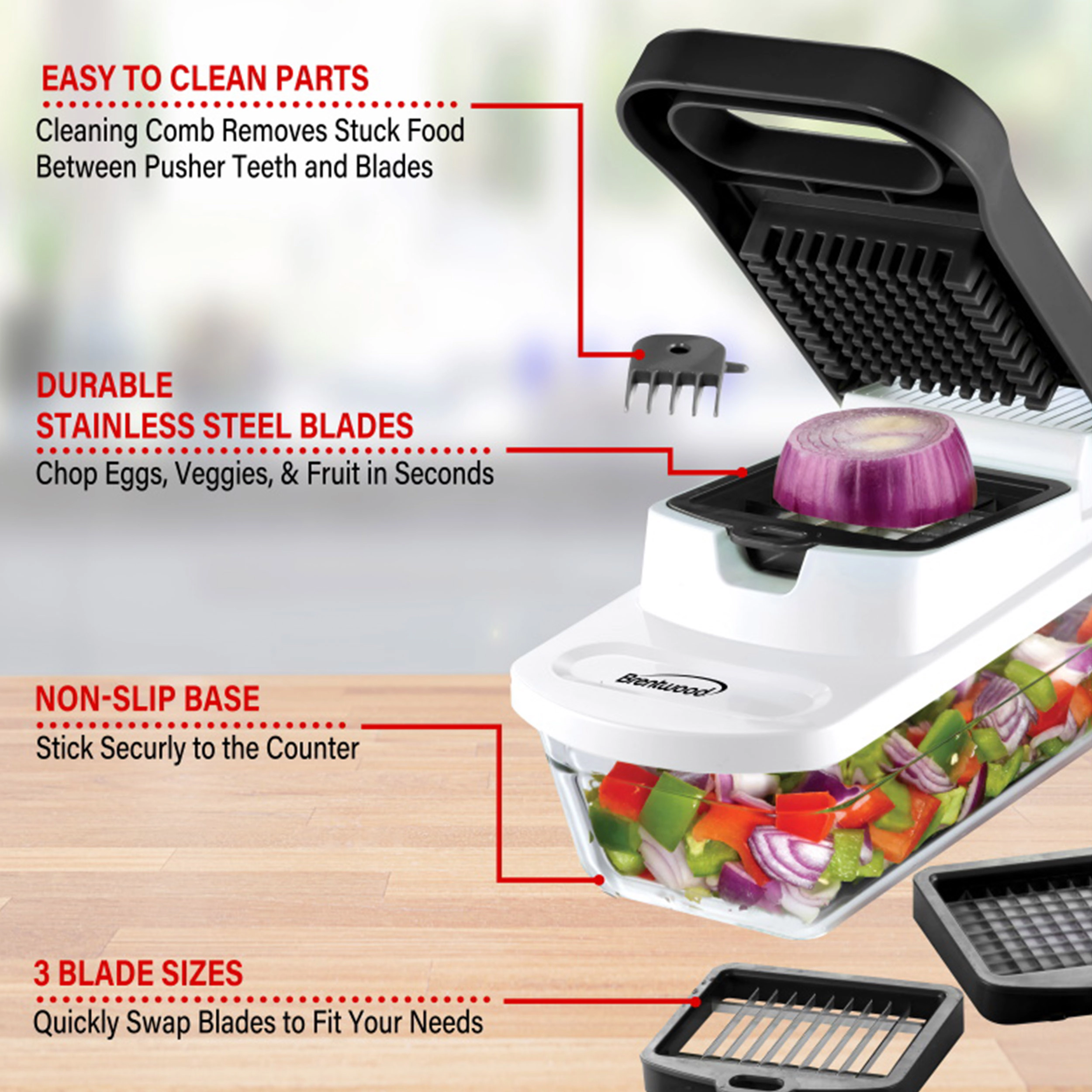 Brentwood Pro Food Chopper and Vegetable Dicer with 6.3 Cup Storage Container in Black