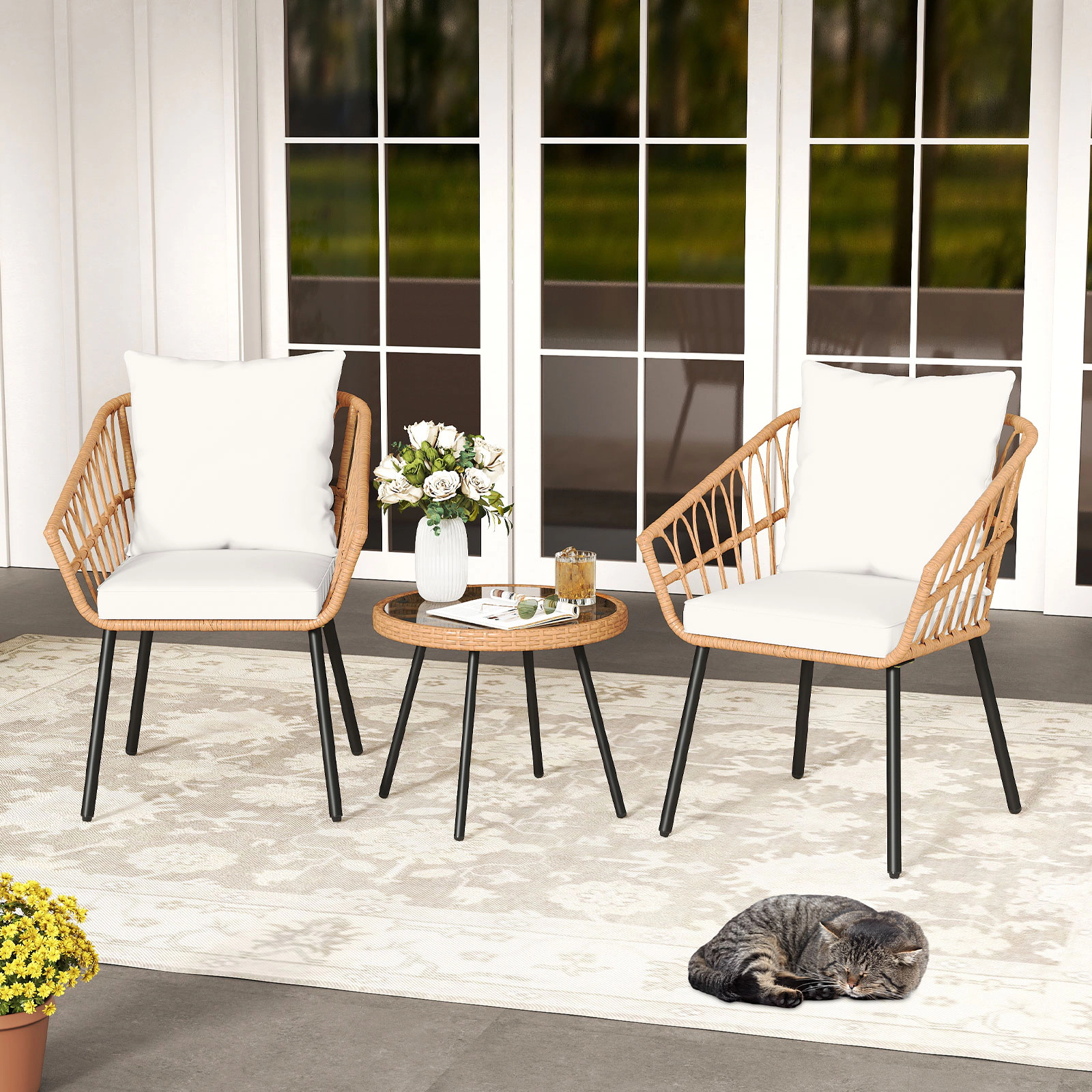 LJG 3 Piece Patio Bistro Set with Heavy Duty Metal Frame