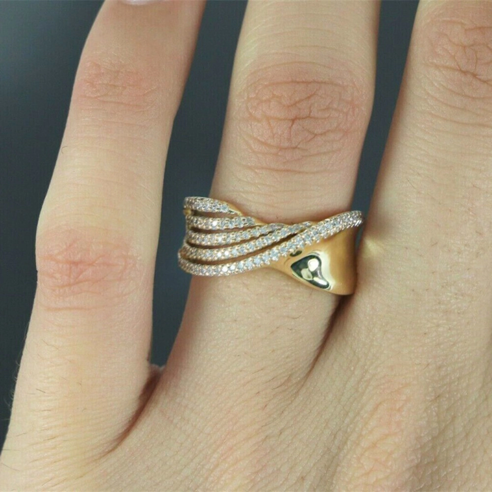 Women Twisted Micro-Pave Cubic Zirconia Band Ring