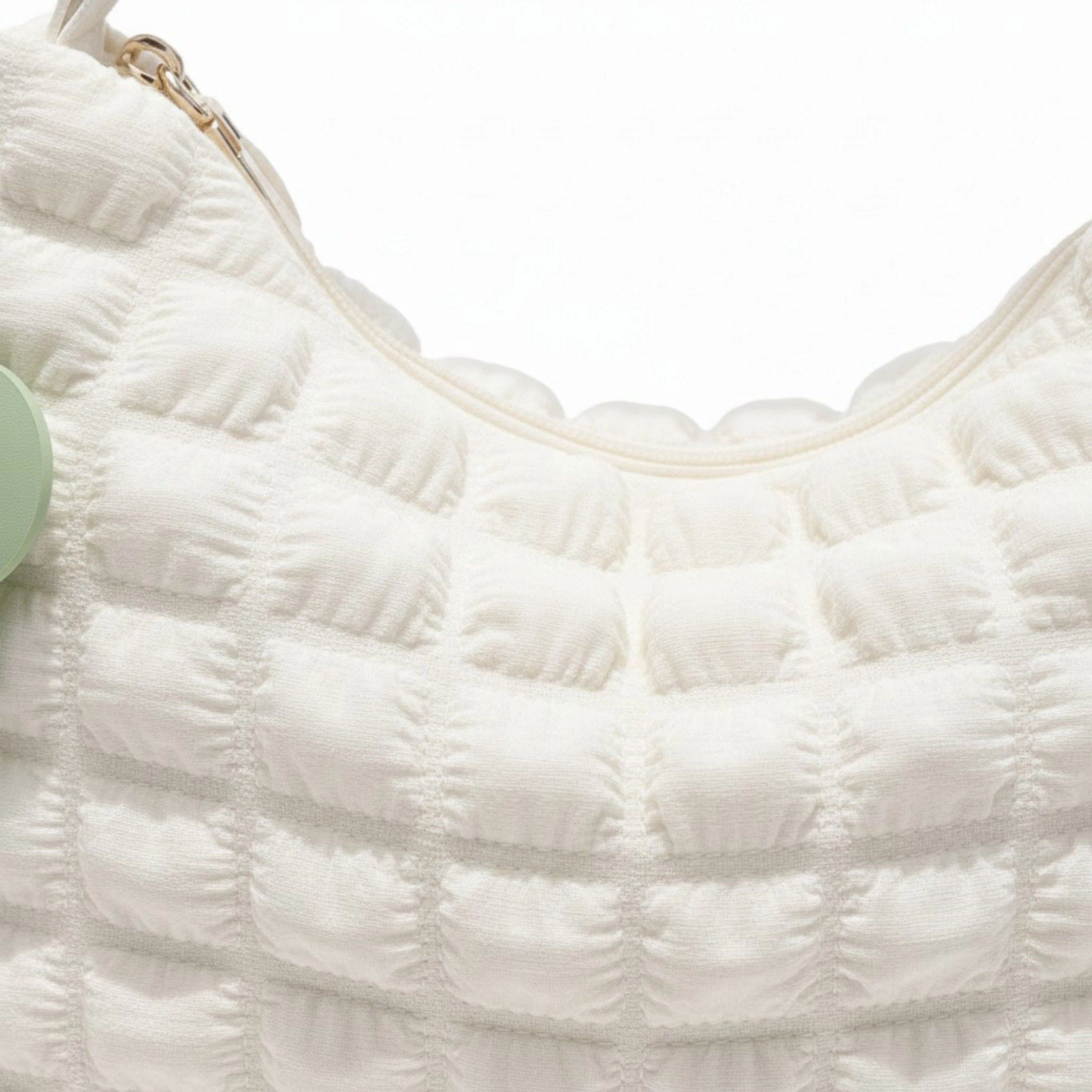Alilang Women's Textured Shoulder Bag with Quilted Bubble Design Contrast Knot Handle and Flower Charm Accent