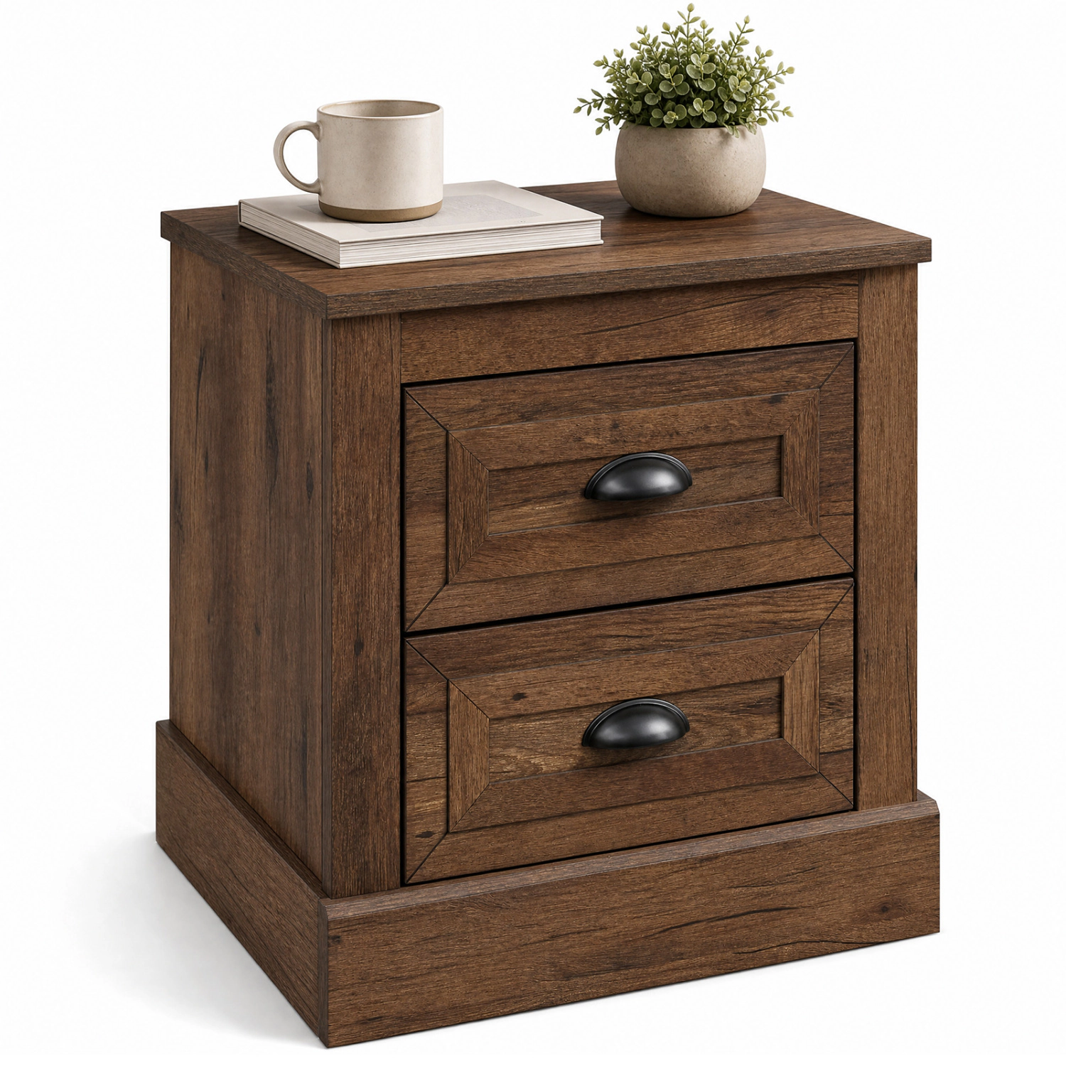 LJG Farmhouse Nightstand with 2 Drawers & Storage for Living Room Bedroom