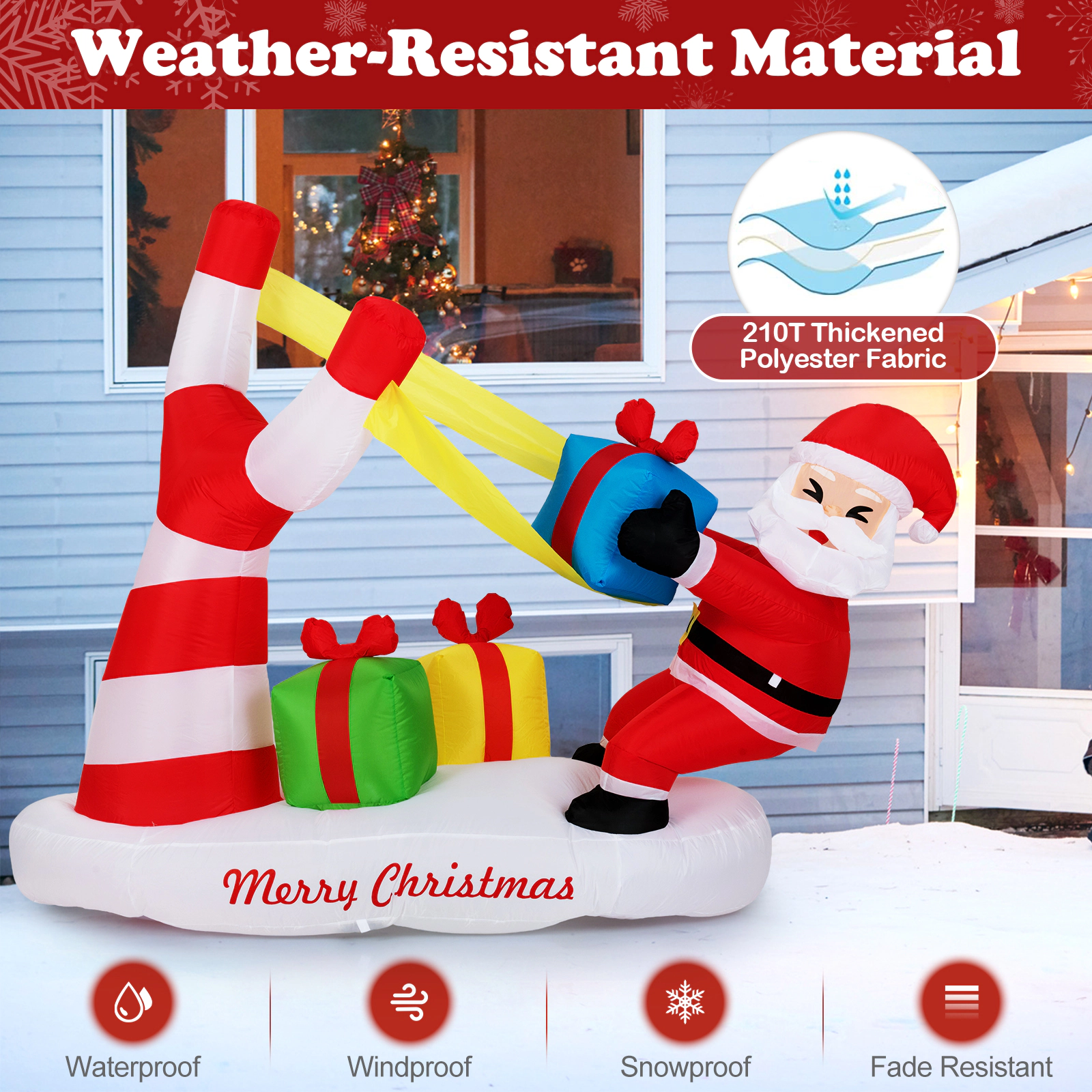 Glintex 7-Ft Inflatable Santa with Giant Slingshot Gift Boxes and LED Lights, Multicolor