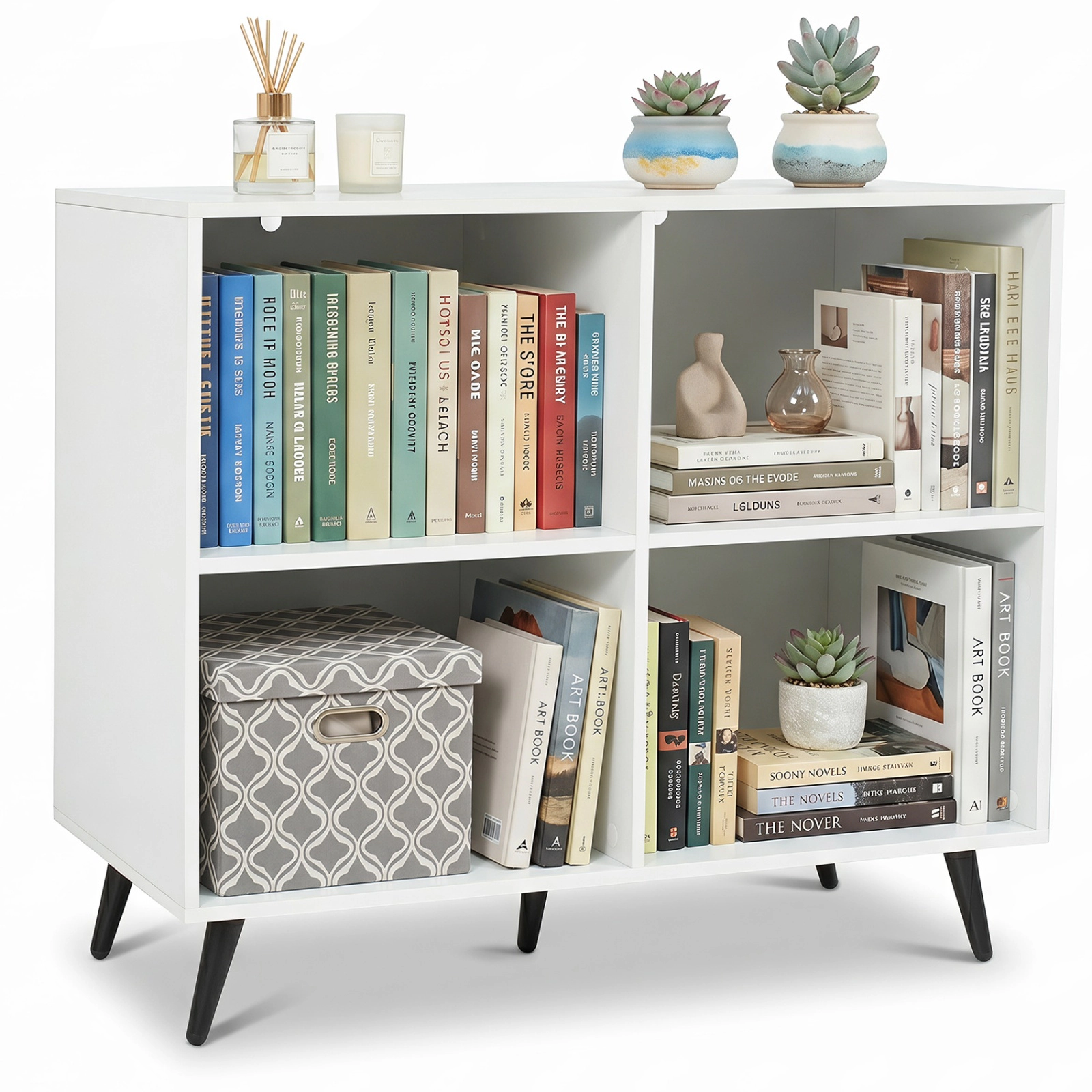 SUGIFT White 5 Metal Legs for Home 4-Cube Wooden Bookshelf